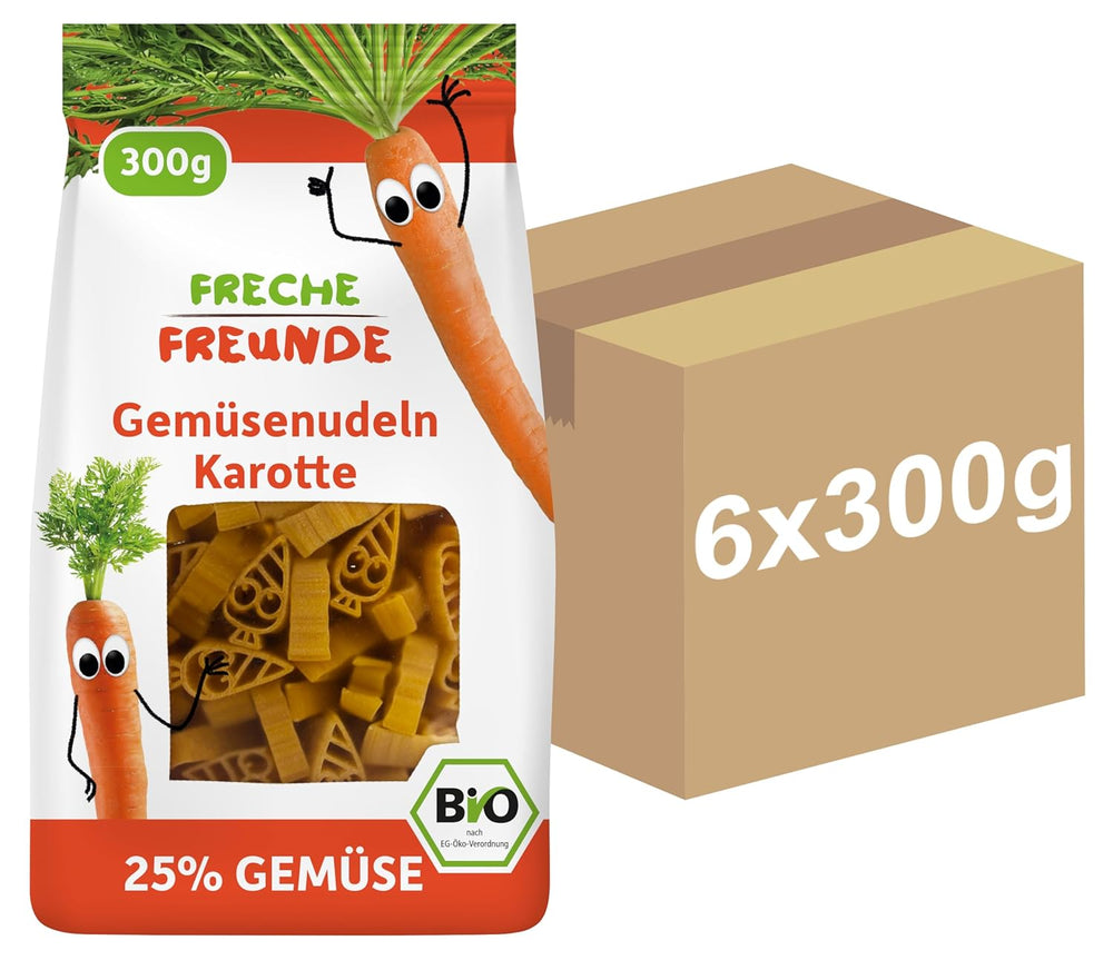 Freche Freunde Spaghetti Vegetali Biologici 'Carota' 25% Contenuto Vegetale Confezione Da 6 Vegani (6 X 300g)