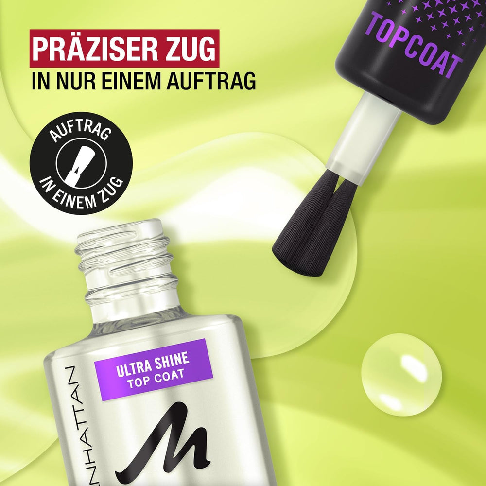 Manhattan Nail Top Coat Ultra Shine, top coat trasparente dal finish lucido per una manicure a lunga tenuta, 12 ml