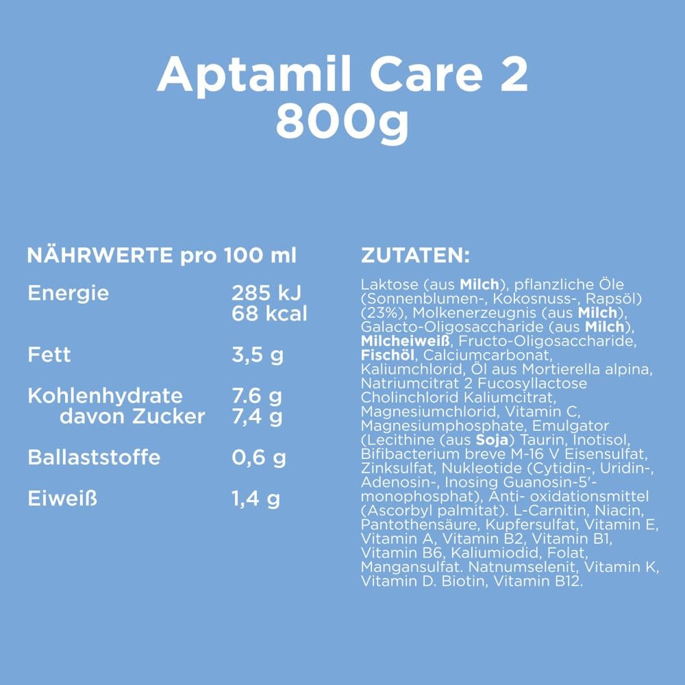 Aptamil Care 2 – Adatto anche per bambini nati con taglio cesareo – 1 x 800 g
