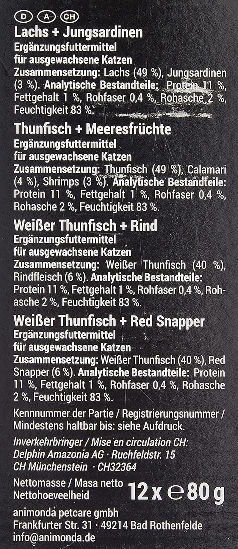 animonda Carny Adult Ocean Marine Variety No. 1 (12 x 80 g), hrană umedă pentru pisici adulte, hrană umedă cu file fraged de pește, hrană pentru pisici fără cereale și fără zahăr