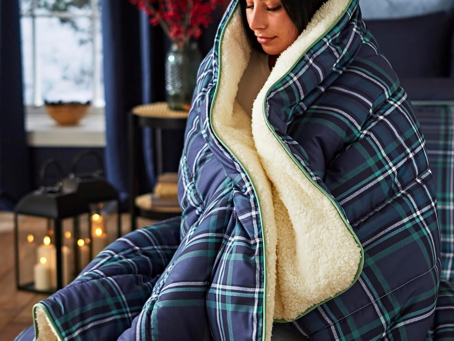 Night Lark accogliente coperta in pile Sherpa, classico tartan rosso, 9 Tog, lussuosa, soffice, spessa e reversibile, perfetta per divano, letto, divano. Anallergico, lavabile in lavatrice, Misure: Letti e Piumini Night Lark tartan classico blu navy Letto singolo