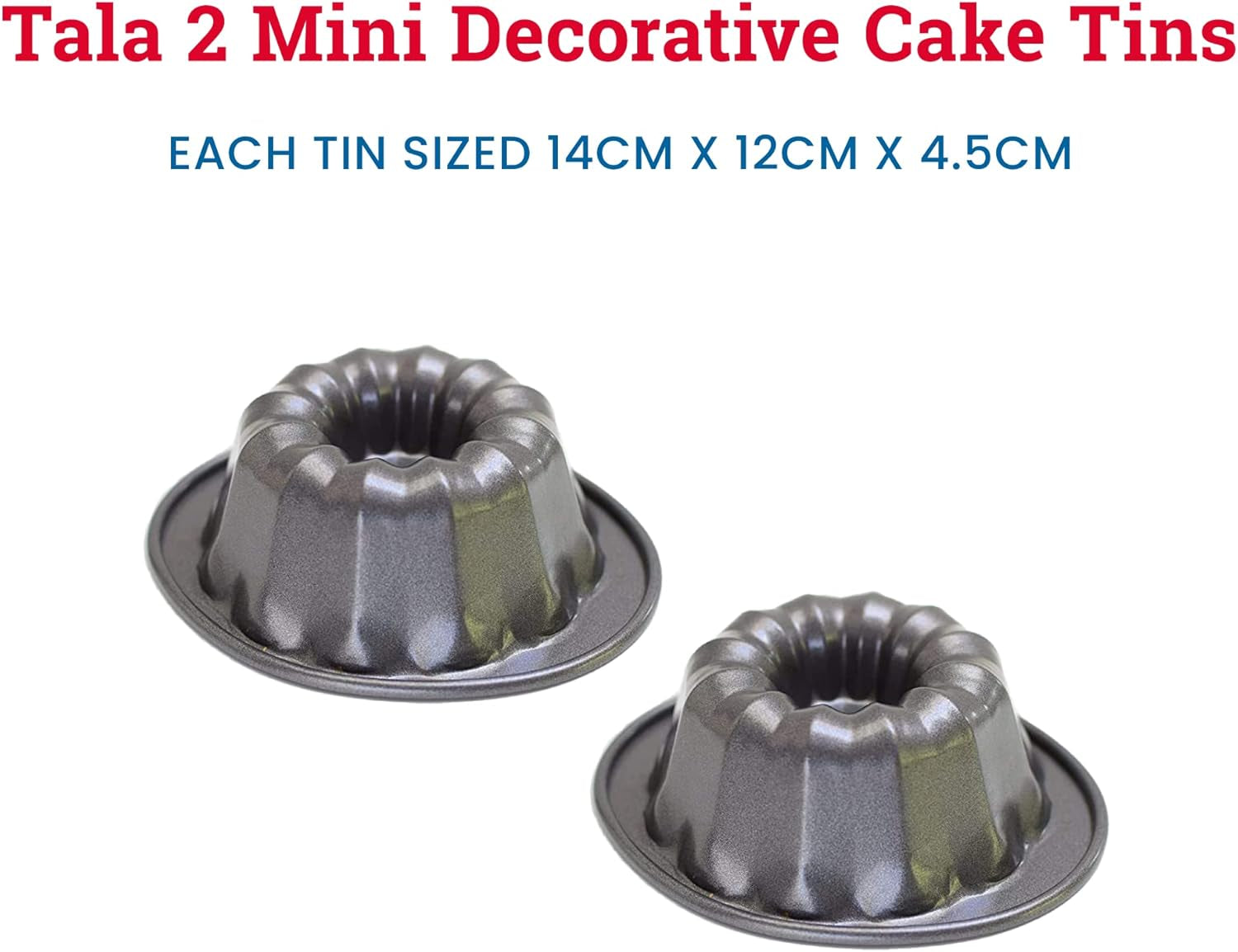 Tala Mini-Kuchenformen, Dekorativ, Antihaftend, Gugelhupf-Form, Gleichmäßige Hitzeverteilung, Gerillte Form, Karbonstahl, Breite, Flache Griffe, Spülmaschinen Und Gefrierschrankfest, 2 Stück Stampi e teglie Naty Shop