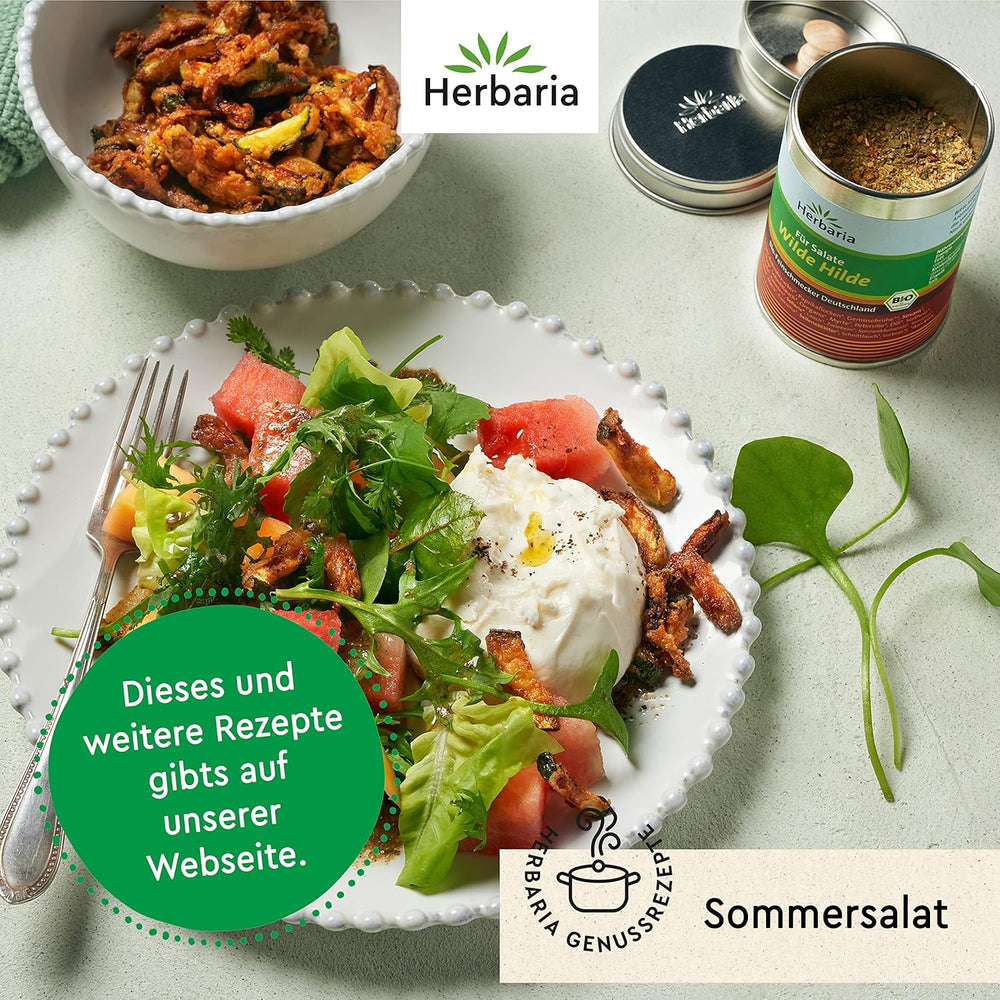 Herbaria Wilde Hilde bio 100g M-Dose-fertige Bio-Gewürzmischung - Saladgewürz für ausgefeilte Salade - mit erlesenen Ingredient - in nachhaltiger Aromaschutz-Dose