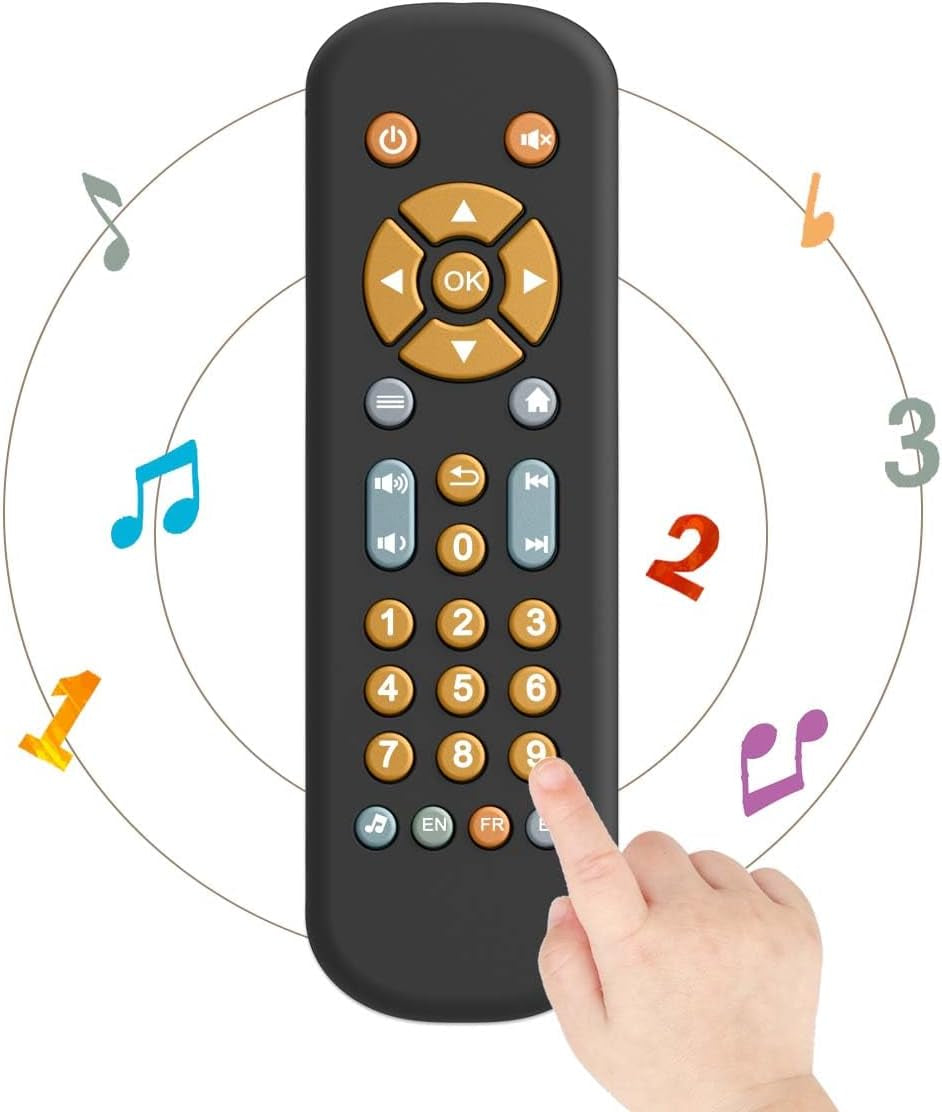 Jucărie telecomandă pentru bebeluși cu lumină și muzică, inel de dentiție din silicon moale, covoraș drăguț pentru târâre, joc muzical realist cu telecomandă în 3 limbi, jucărie educațională timpurie pentru copii de peste 6 luni