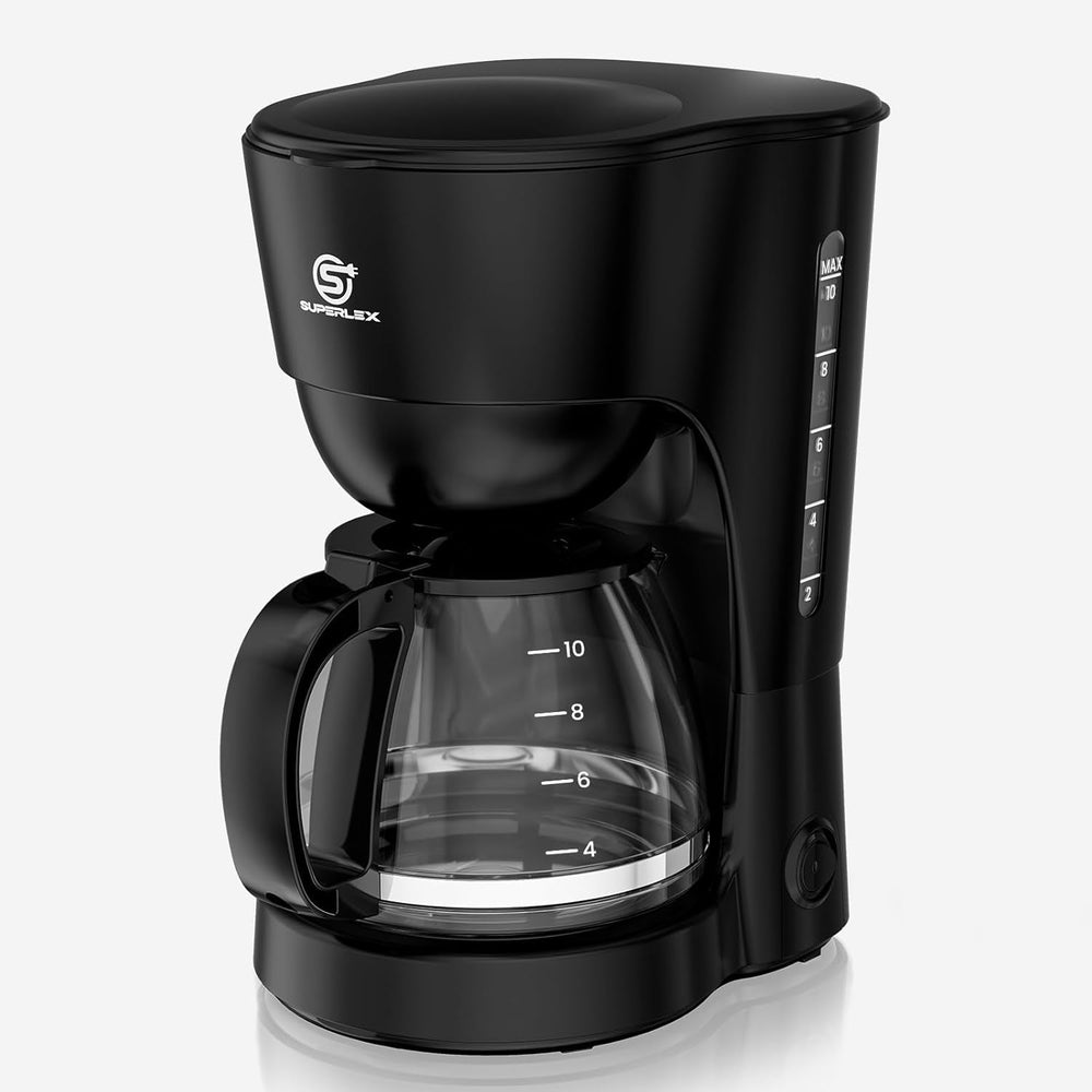 Espressor de cafea cu filtru 1,25 l pentru 10 cești de cafea cu filtru, carafă din sticlă lavabilă în mașina de spălat vase, termos, sistem anti-picurare, oprire automată, 600 W, protecție la fierbere fără apă pentru acasă și birou