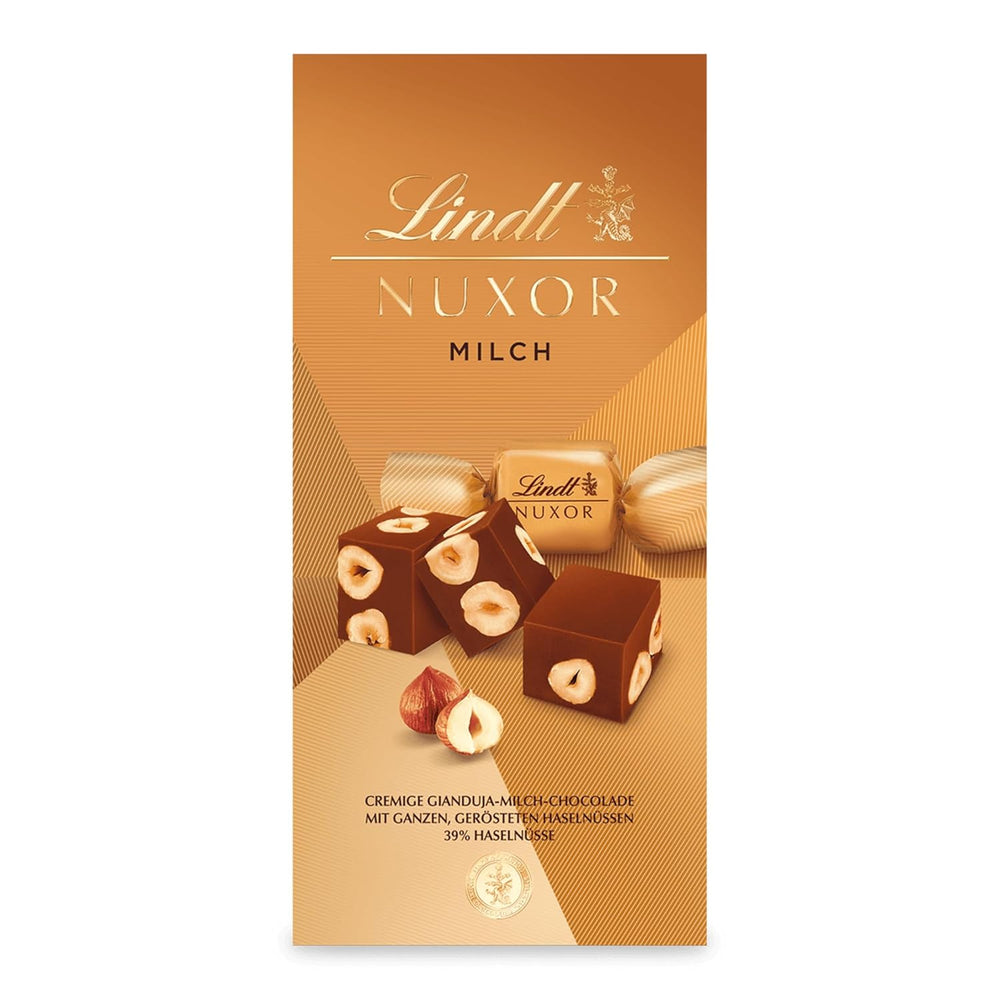 Cioccolata Lindt | Bustina di cioccolato al latte NUXOR | 103g| Cubetti Cremosi Di Cioccolato Al Latte Gianduja Con Nocciole Tostate | Regalo di cioccolato