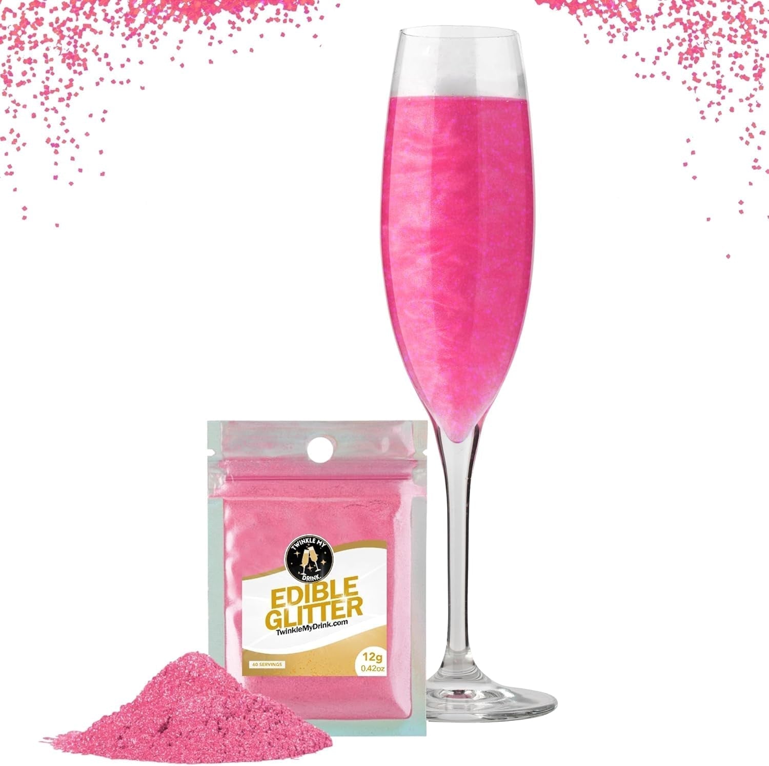 Twinkle My Drink® Glitter comestibil pentru băuturi, diverse culori, 12 grame Naty Shop Roz