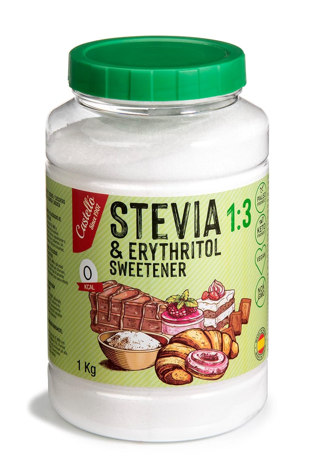 Stevia + eritritolo 1:3 sostanza nutriente | 1G = 3GZucker | 100% Natürlicher Zuckerersatz - 0 Kalorien - 0 Glykämischer Index - Keto Und Paleo - 0 Netto-Kohlenhydrat - Kein GVO - Castello since 1907-1 Kg Dolcificanti Naty Shop Default Title