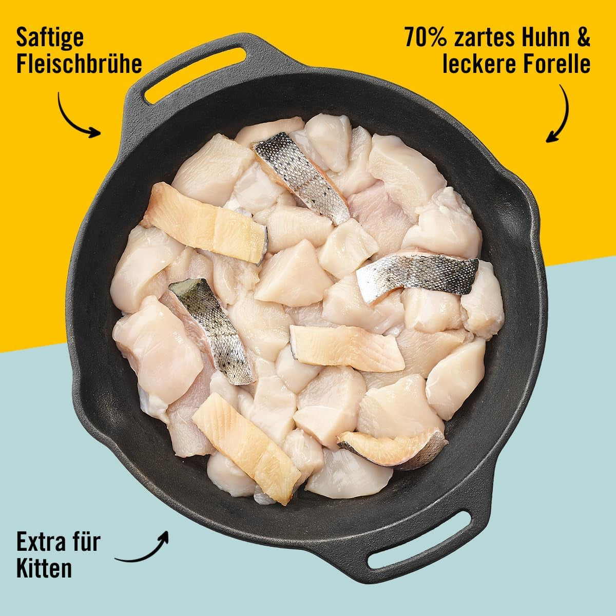 Dogs'n Tiger Schlemmermenü Glückskind, Nassfutter für Kätzchen, saftiges Huhn und Forelle - ohne Getreide, Zuckerzusatz, künstliche Konservierungsstoffe, optimale Verträglichkeit, 12x 200g