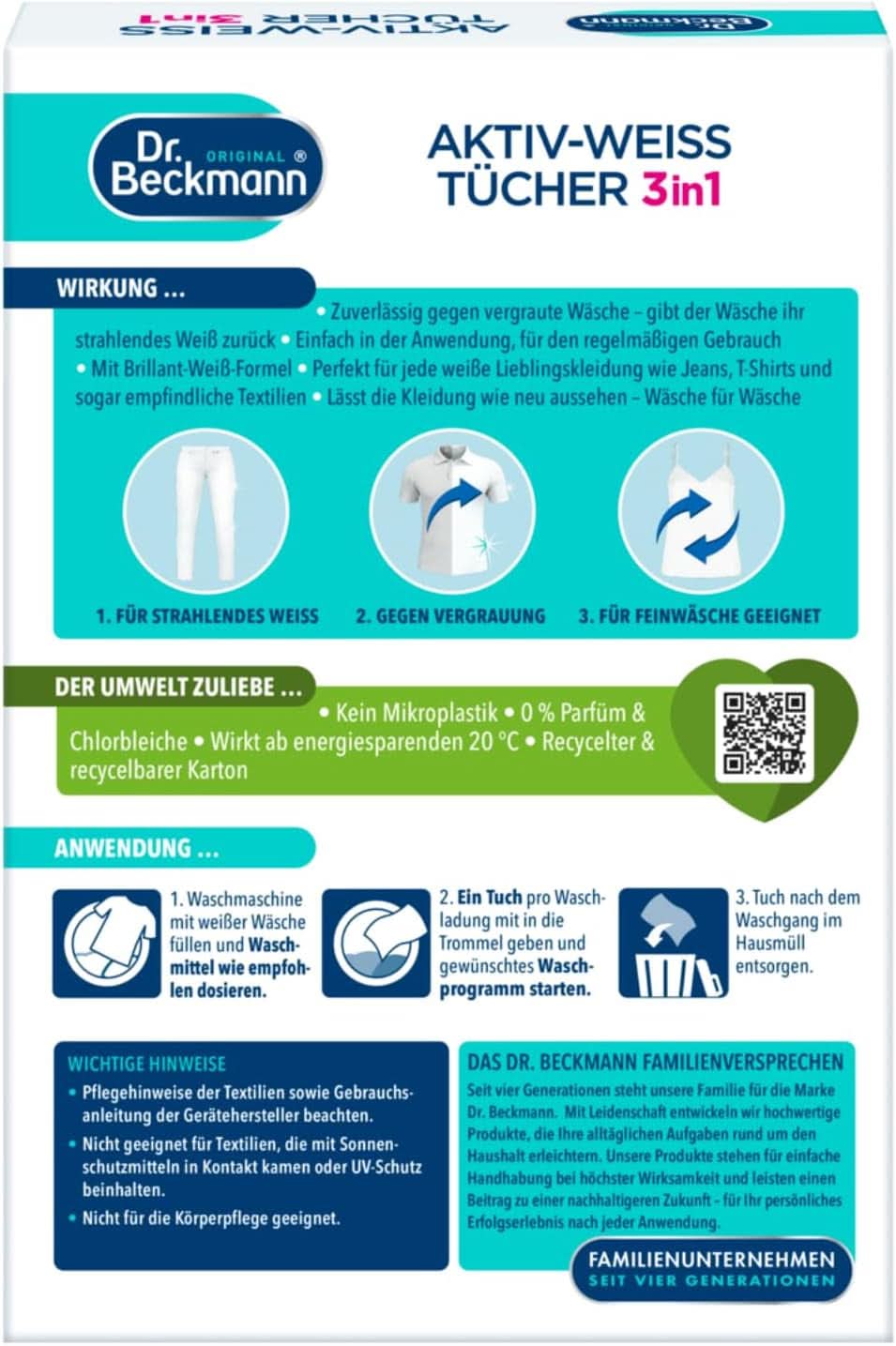 Dr. Beckmann Fest Salviette, Active-White, 15 salviette Detersivi per bucato Naty Shop