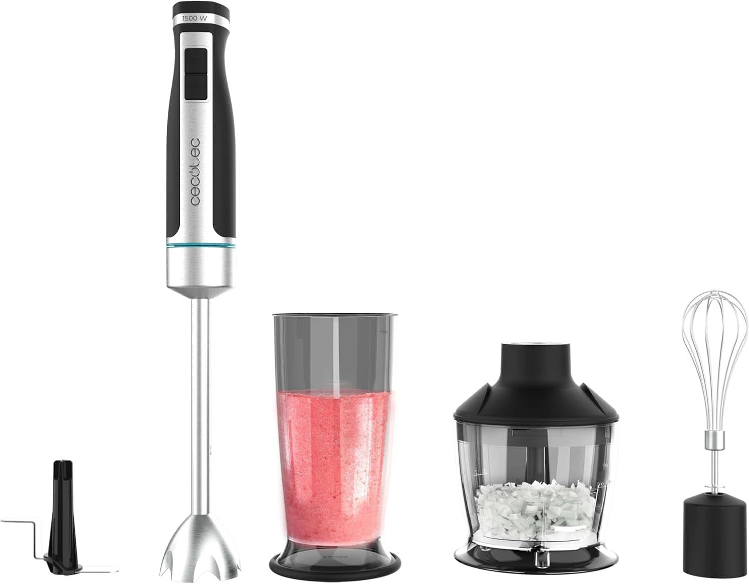 Cecotec Hand-Mixer Powergear 1500 - Klingen Aus Titanium Beschichtung, 21 Geschwindigkeitsstufen, 1500 W, Inklusiv Glas Mit Deckel. (Schwarz Und Edelstahl, XL) Cucina Naty Shop 4 Zubehörteile