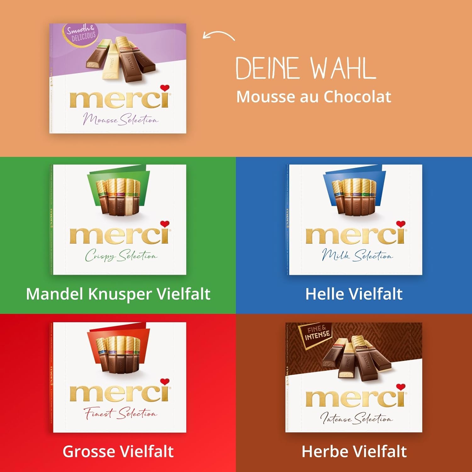 merci Finest Selection Mousse au Chocolat Variety – 1 x 210 g – Specialità Squisita Mousse al Cioccolato – Praline ripiene e vuote