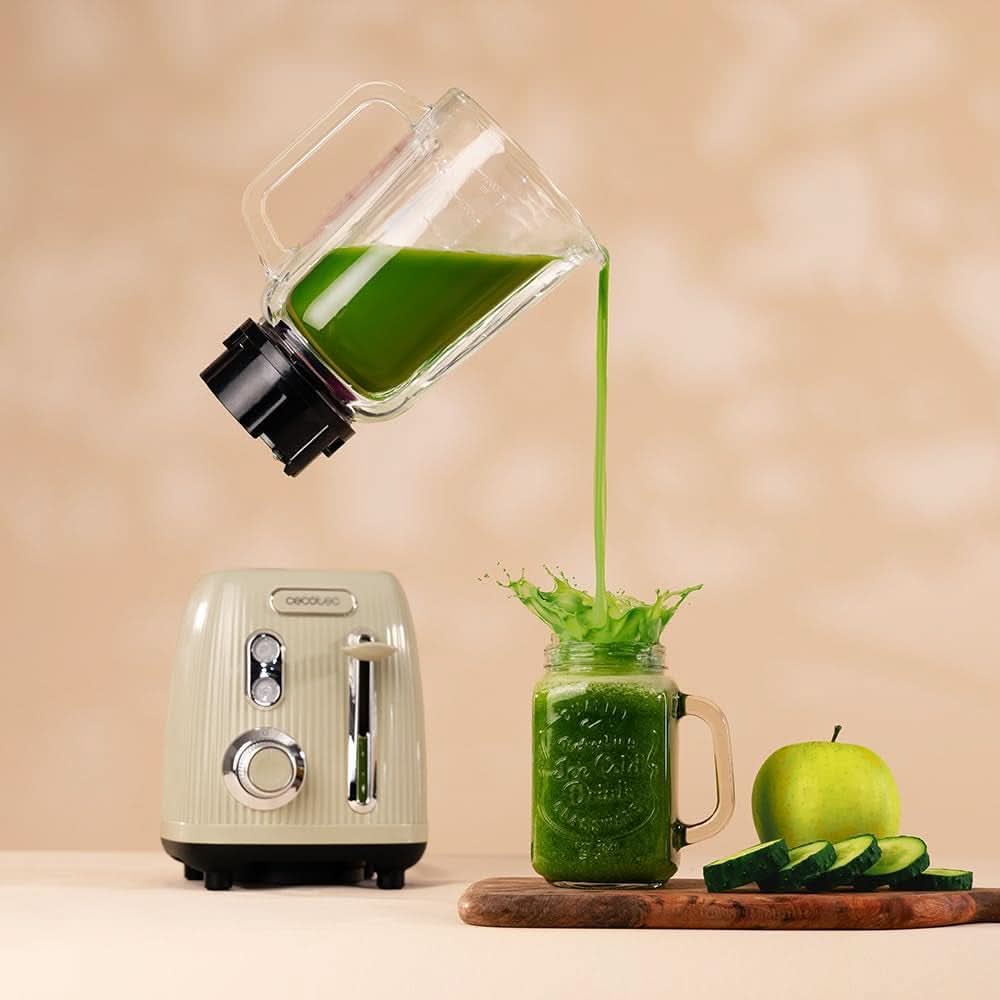 Robot da cucina Cecotec Retro Power Nero Titanio Retrogreen. 1200W Maximale Leistung, 2 Geschwindigkeiten, 4-Klingen-Messer Mit Schwarzer Titanbeschichtung und 1.5L Krug, Vintage-Design in Grün Kitchen Naty Shop