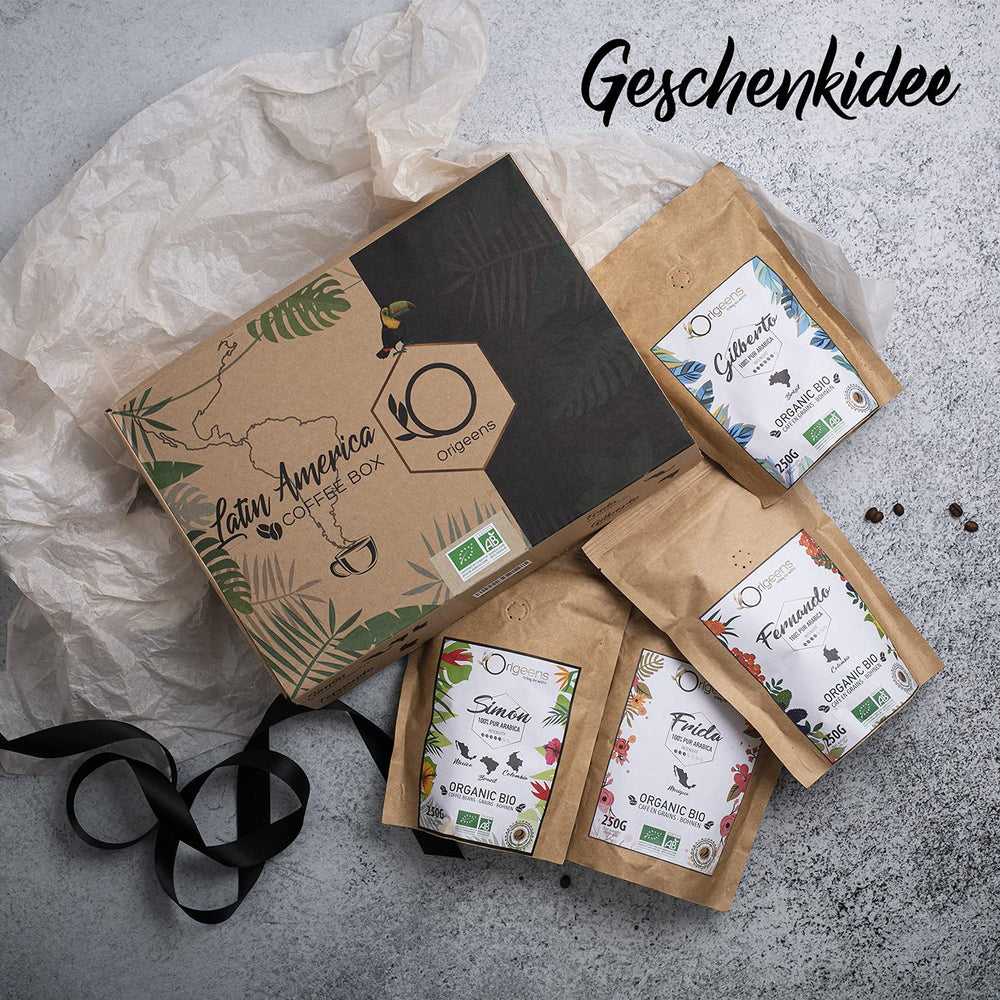 ORIGEENS Bio Kaffeebohnen Probierset 1kg | Premium Bio Arabica Kaffee Ganze Bohnen Set 4x250g | Traditionelle Röstung | Kaffee Geschenkset