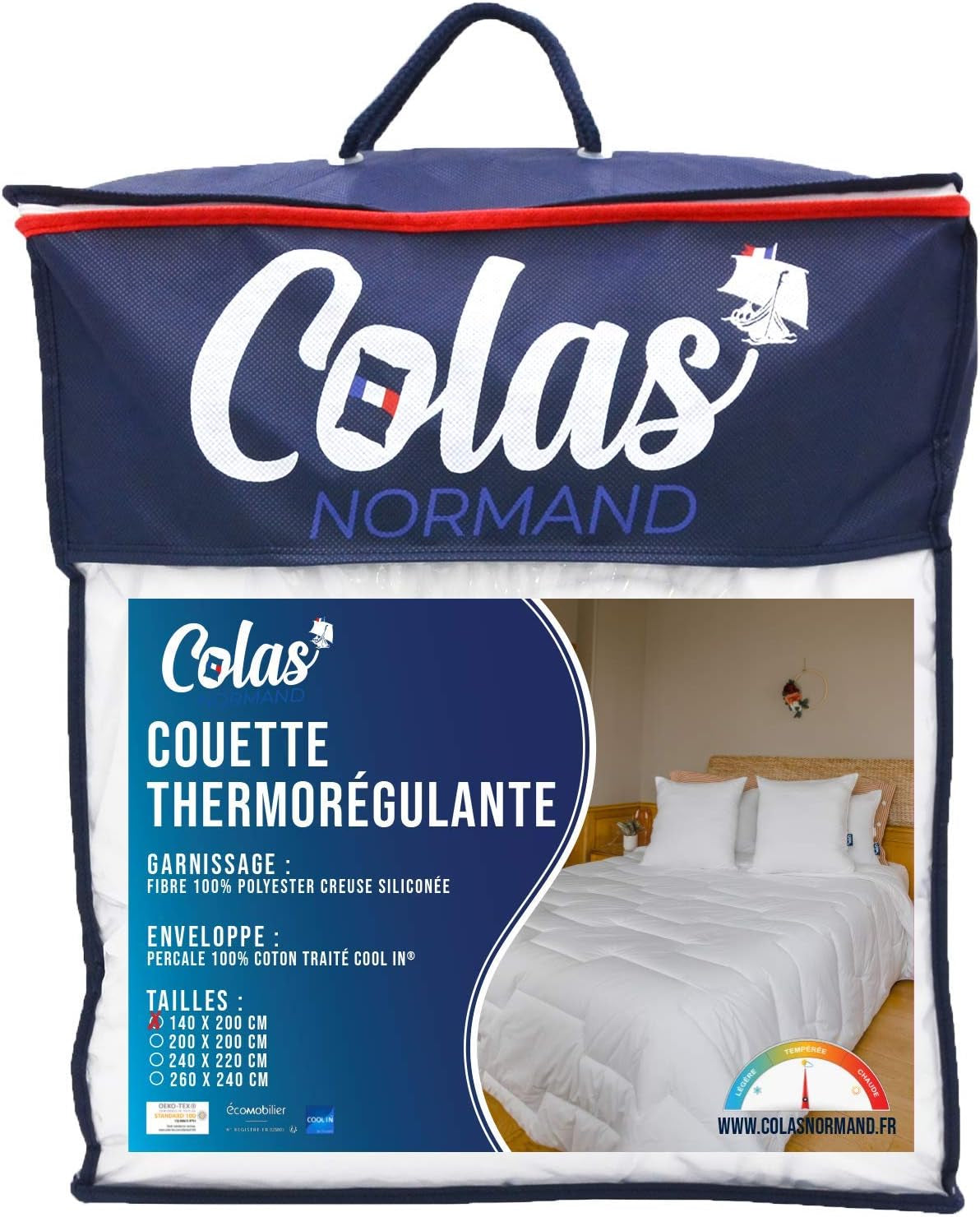 COLAS NORMAND Trapunta termoregolante, Cool In, Temperato, 140 X 200 Cm, Sudore, Ventilazione ottimale, 100% percalle, Fresh Feel, Francese, 53130255, Bianco Naty Shop Trapunte e trapunte Bianco 140X200 Cm