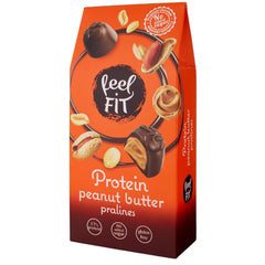 Feel FIT Praline proteiche al burro di arachidi in cioccolato al latte di alta qualità, senza zuccheri aggiunti, 17% di proteine, senza glutine 66 g (1 confezione)