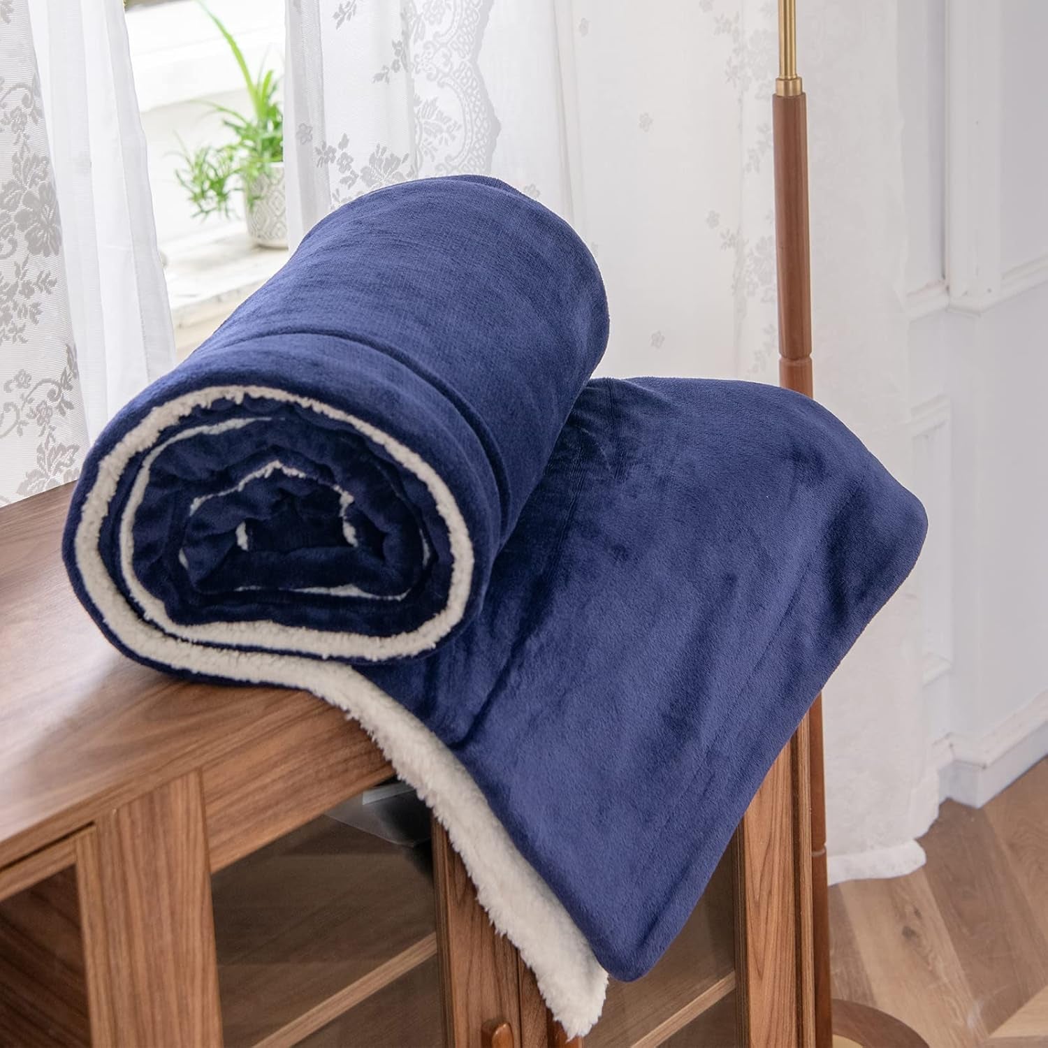 Coperta in pile Kono Sherpa, 150 X 200 cm, Morbida, accogliente, soffice, reversibile, microfibra, coperte fisse per letto, divano, divano (Blu navy, matrimoniale/matrimoniale) Letti e coperte Besuche den KONO-Store