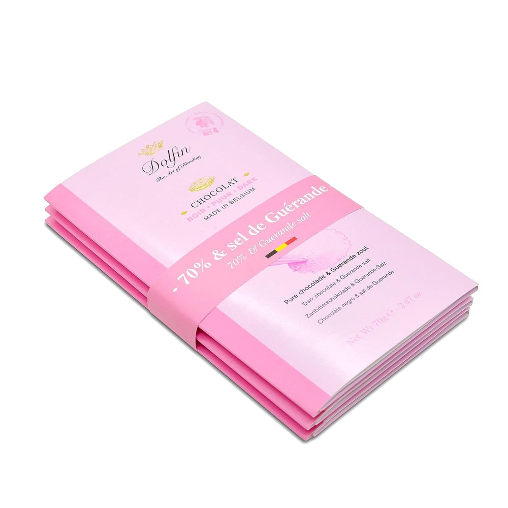 Dolfin Pachet de 3 ciocolată cu diverse arome - ciocolată artizanală belgiană, 210 g Bomboane de Ciocolata Naty Shop 210 G Sare Guerande cu cacao