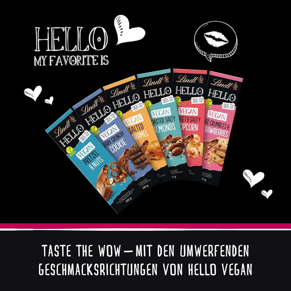 Lindt Schokolade HELLO Tafel Caramello Salato Vegano | 100 g Tafel | Vegano con kakao, mandelmark, zucchero filato e un piatto di sale | Schokoladengeschenk Naty Shop