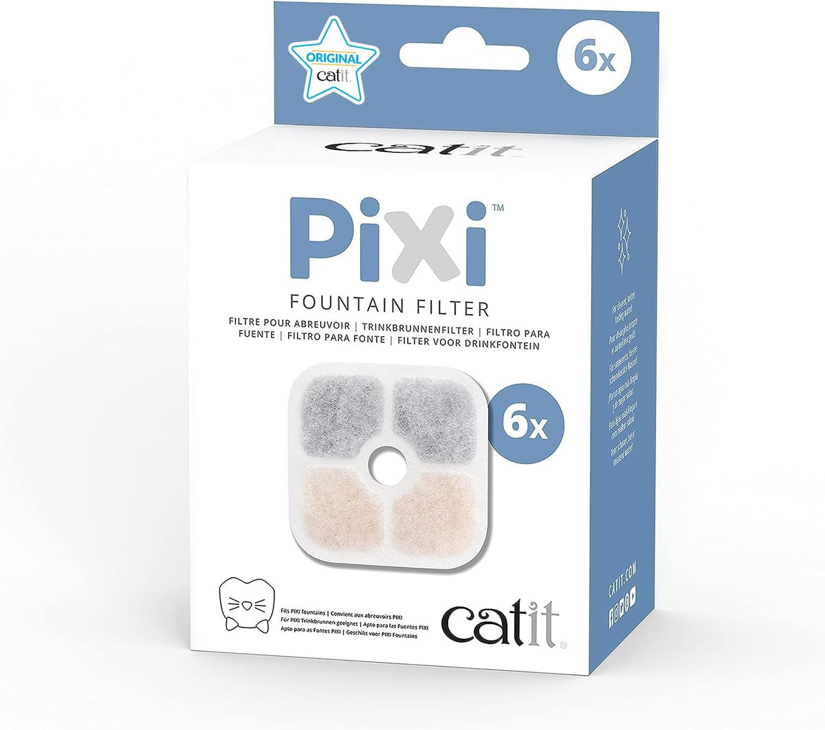 Catit 43722 Pixi Ersatzfilter, Trinkbrunnenfilter für die Catit Pixi Trinbrunnen, 6er Pack, Weiß