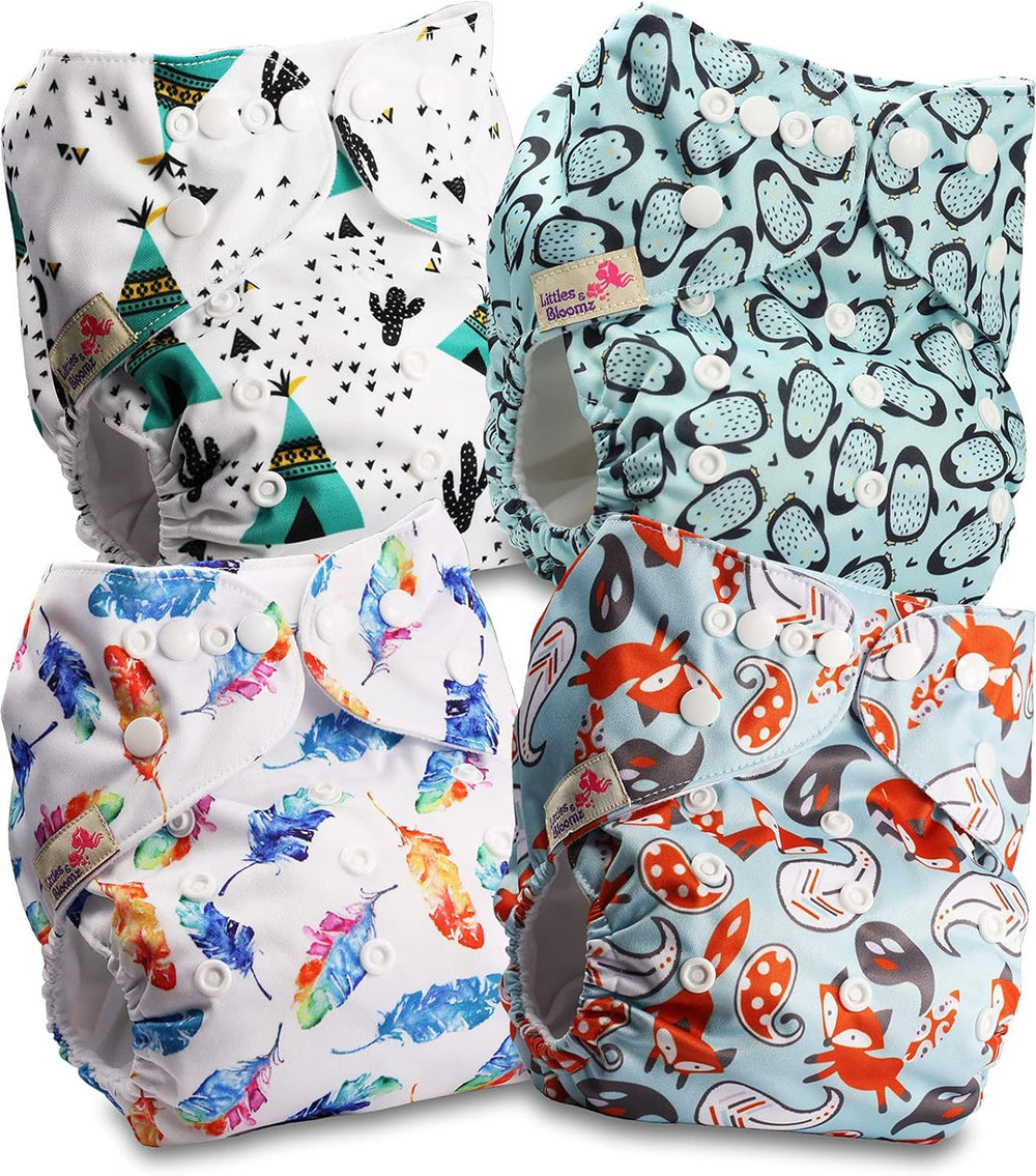 Littles and Bloomz FLP2-0406 Pannolino riutilizzabile con clip standard, 4 pannolini