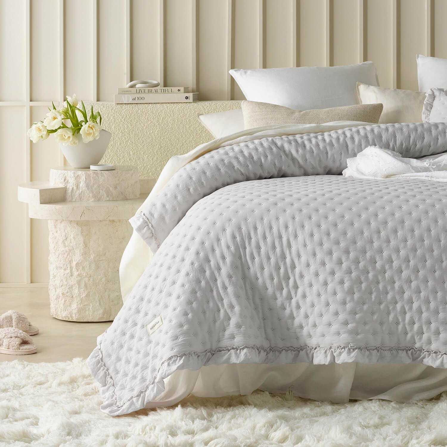 Molly Elegante copriletto in rosa cipria 170 X 210 cm Copriletto versatile come copriletto o divano Coperta per letto e divano Stile coperta Ideale come copriletto Letti e Coperte Besuche den ROOM99-Store Grigio chiaro 240X260