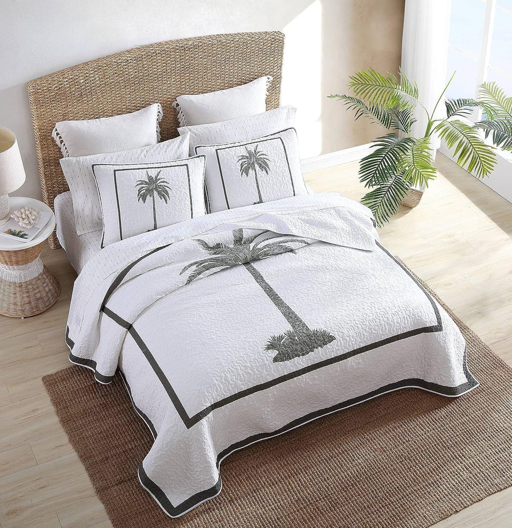 Collezione Tommy Bahama Palm Island | Piumino - 100% cotone, reversibile, morbido e traspirante, prelavato per una morbidezza extra, letto king size, Piumini e trapunte grigie Naty Shop