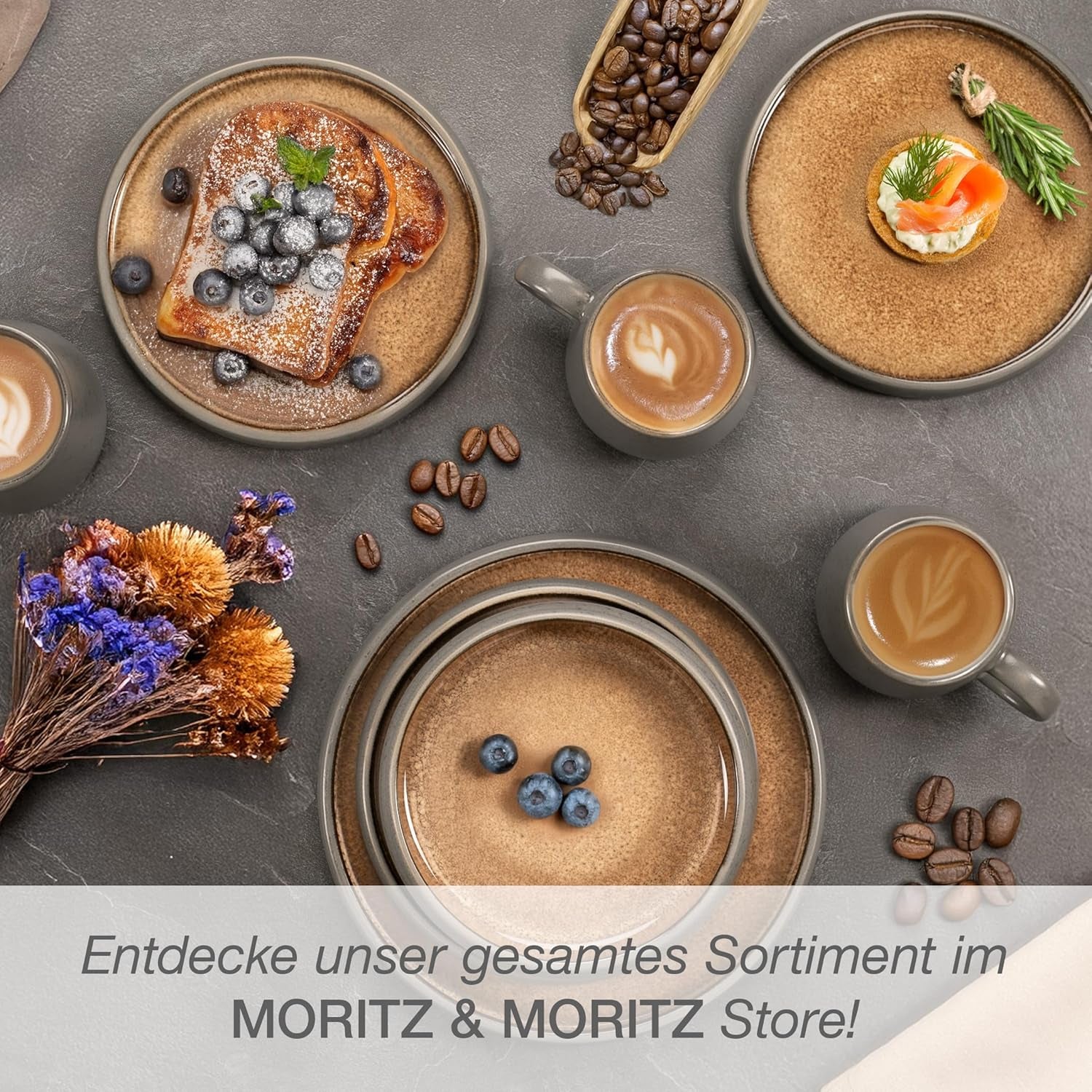 Set de veselă Moritz & Moritz SOLID din gresie, format din 24 de piese, pentru 6 persoane - set de veselă pentru 6 persoane, format din 6 farfurii de cină, 6 farfurii mici, 6 farfurii de masă și 6 cești cu mânere
