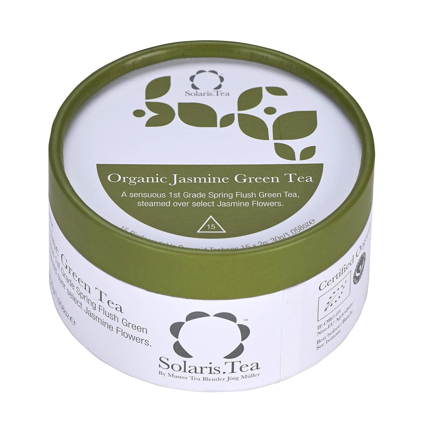 Ceai verde cu iasomie organic, 15 pliculețe de ceai din mătase, pachet de 1 (1 x 30 g)