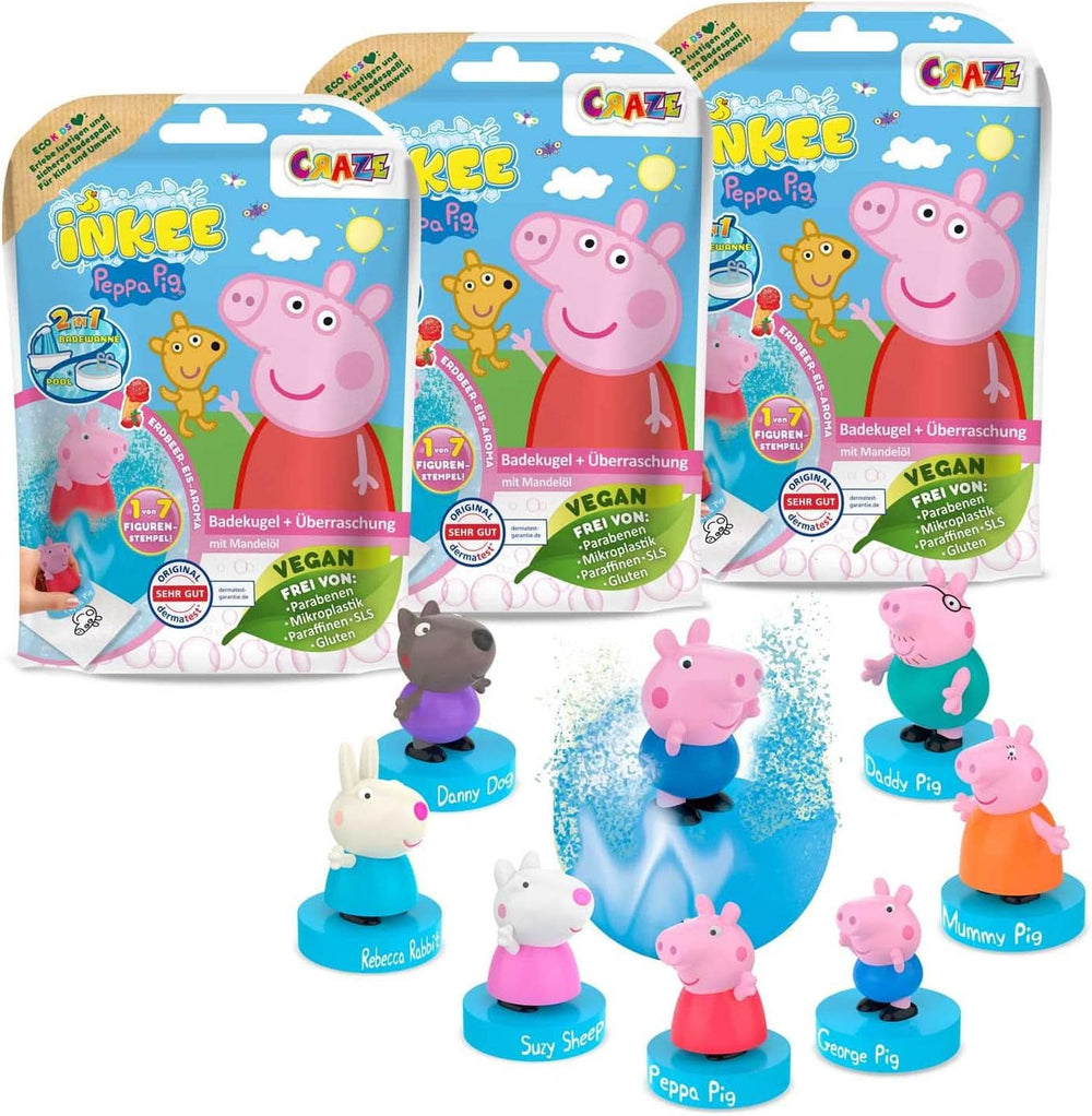 INKEE SURPRISE - Bombe da bagno Peppa Pig per bambini con giocattolo da bagno a sorpresa Peppa Pig - additivo da bagno per bambini Madre e bambino Naty Shop 3 bombe da bagno Peppa Pig con sorpresa