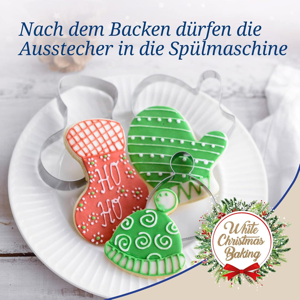Forme de biscuiți de Crăciun Dr. Oetker, Set de 3 – Forme de biscuiți albe pentru copt de Crăciun – Forme de biscuiți din oțel inoxidabil pentru Crăciun
