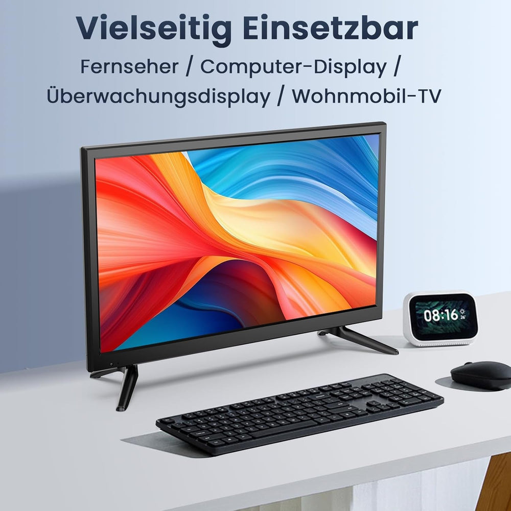 DESOBRY Mini TV 22 inch 1080P cu DVD Player Integrat, Tuner DVB-T2 Integrat, cu Antenă, Intrare HDMI/USB/AV – Combinație TV-DVD 12V pentru Autorulote, Bucătării și Camere Mici