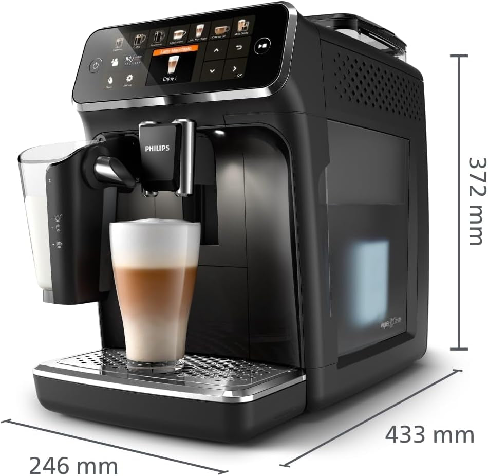 Espressor Philips seria 5400 – Bucurați-vă de 12 băuturi, LatteGo cu curățare rapidă, afișaj TFT intuitiv, setări personalizabile pentru cafea, design premium pentru bucătărie (EP5441/50)