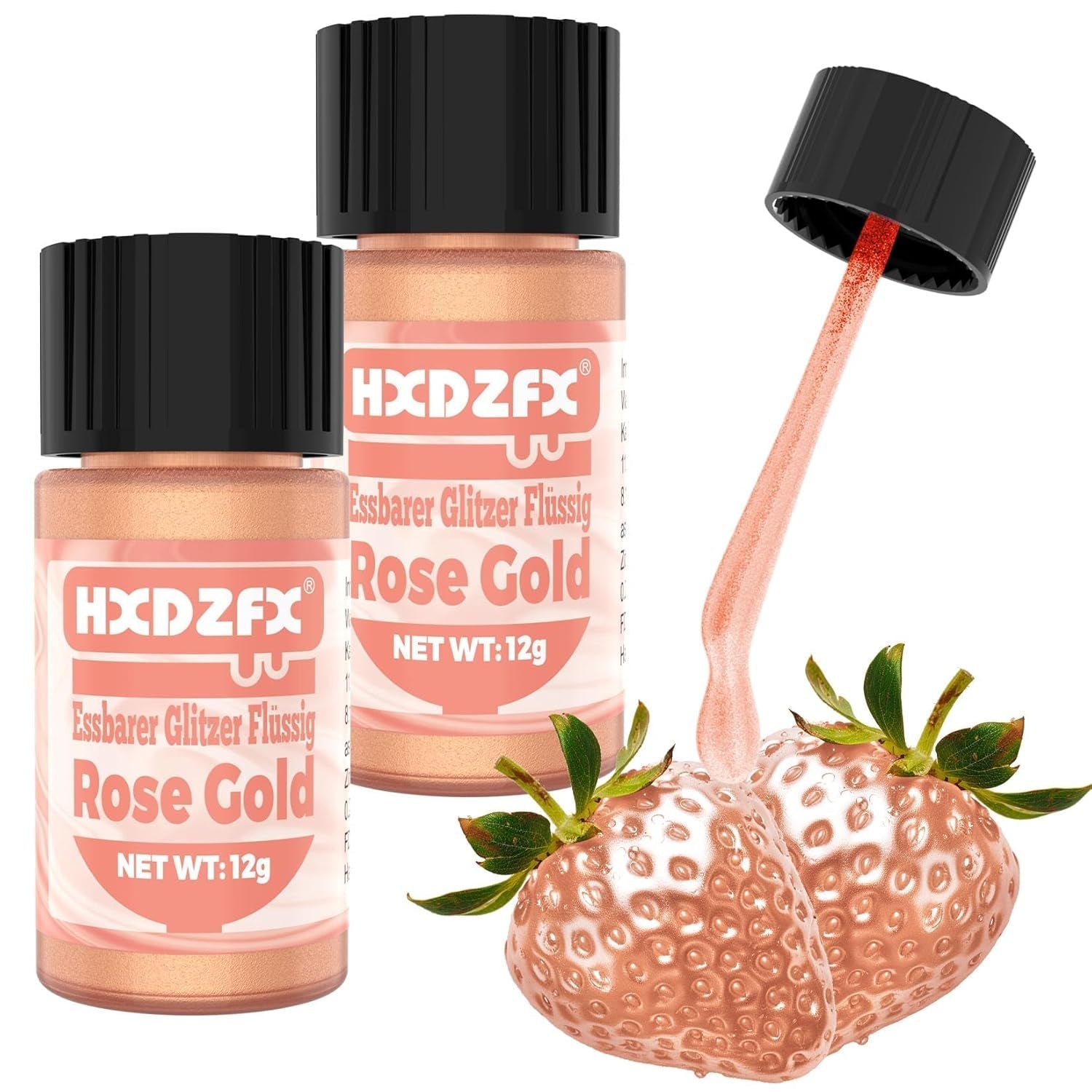 Glitter lichid comestibil - 2 × 12 grame Glitter Naty Shop Rose Gold