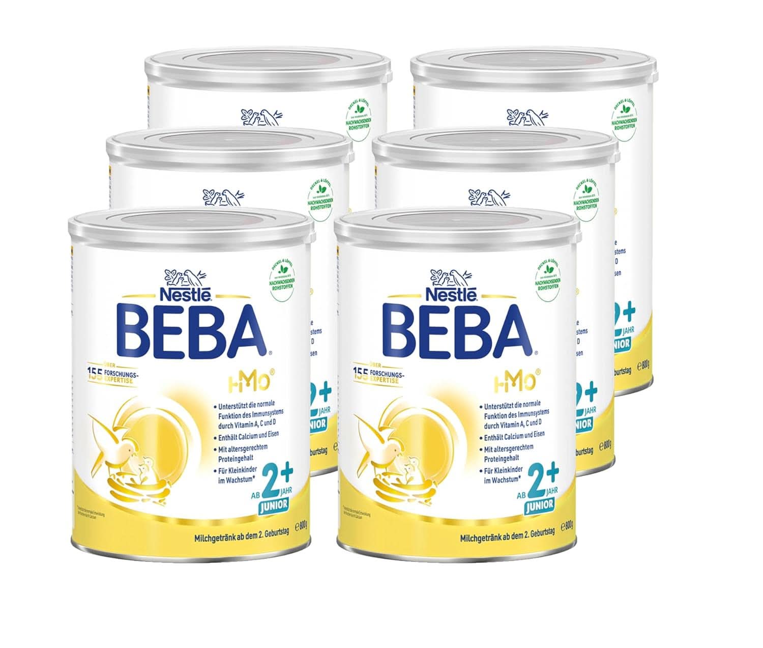BEBA Junior 2+ 2° compleanno bevanda a base di latte, alimenti per bambini HMO 2'-FL, solo lattosio, senza olio di palma, confezione da 6 (6 x 800 g) Mamma e bambino Naty Shop