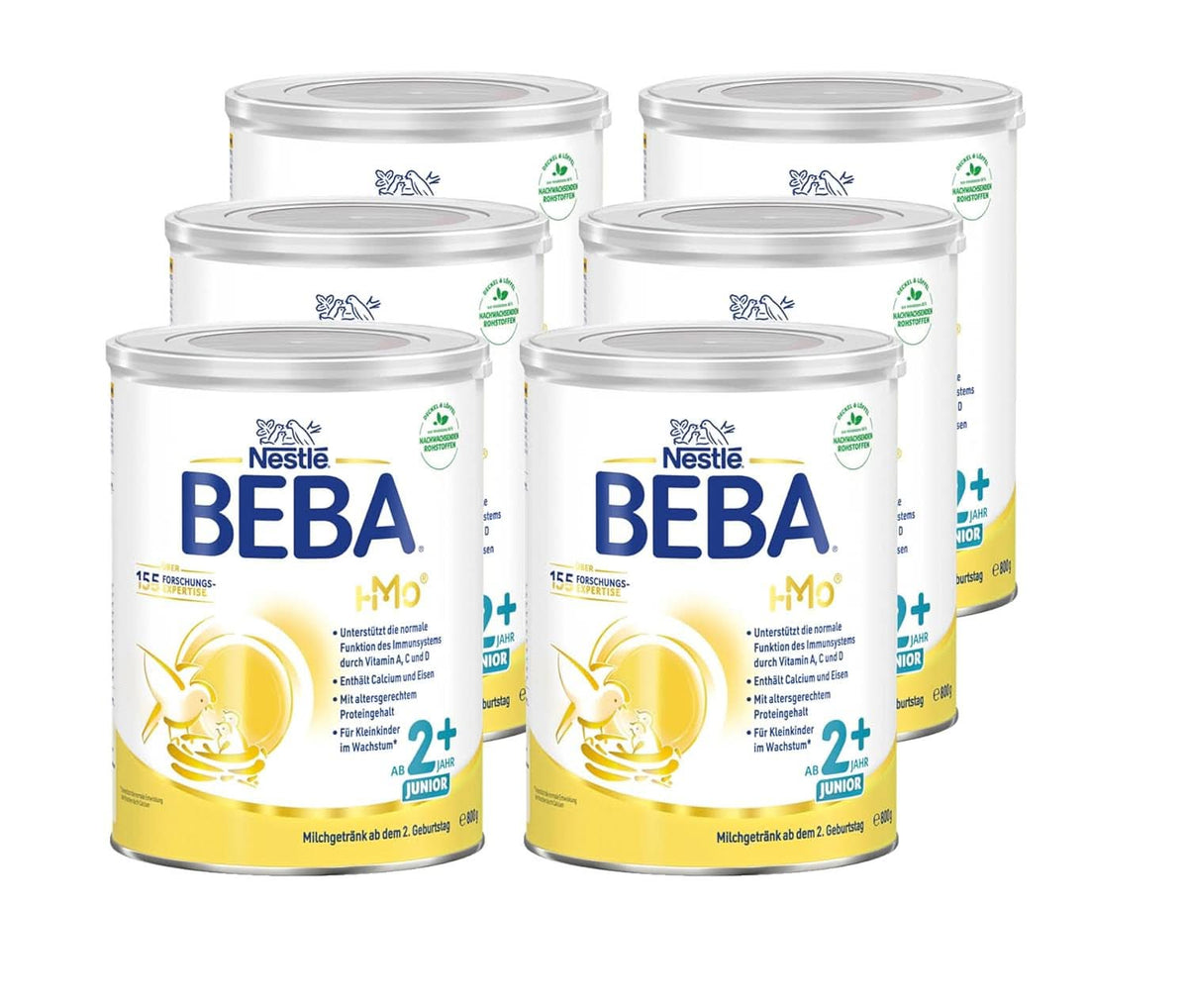 BEBA Junior 2+ 2° compleanno bevanda a base di latte, alimenti per bambini HMO 2'-FL, solo lattosio, senza olio di palma, confezione da 6 (6 x 800 g) Mamma e bambino Naty Shop
