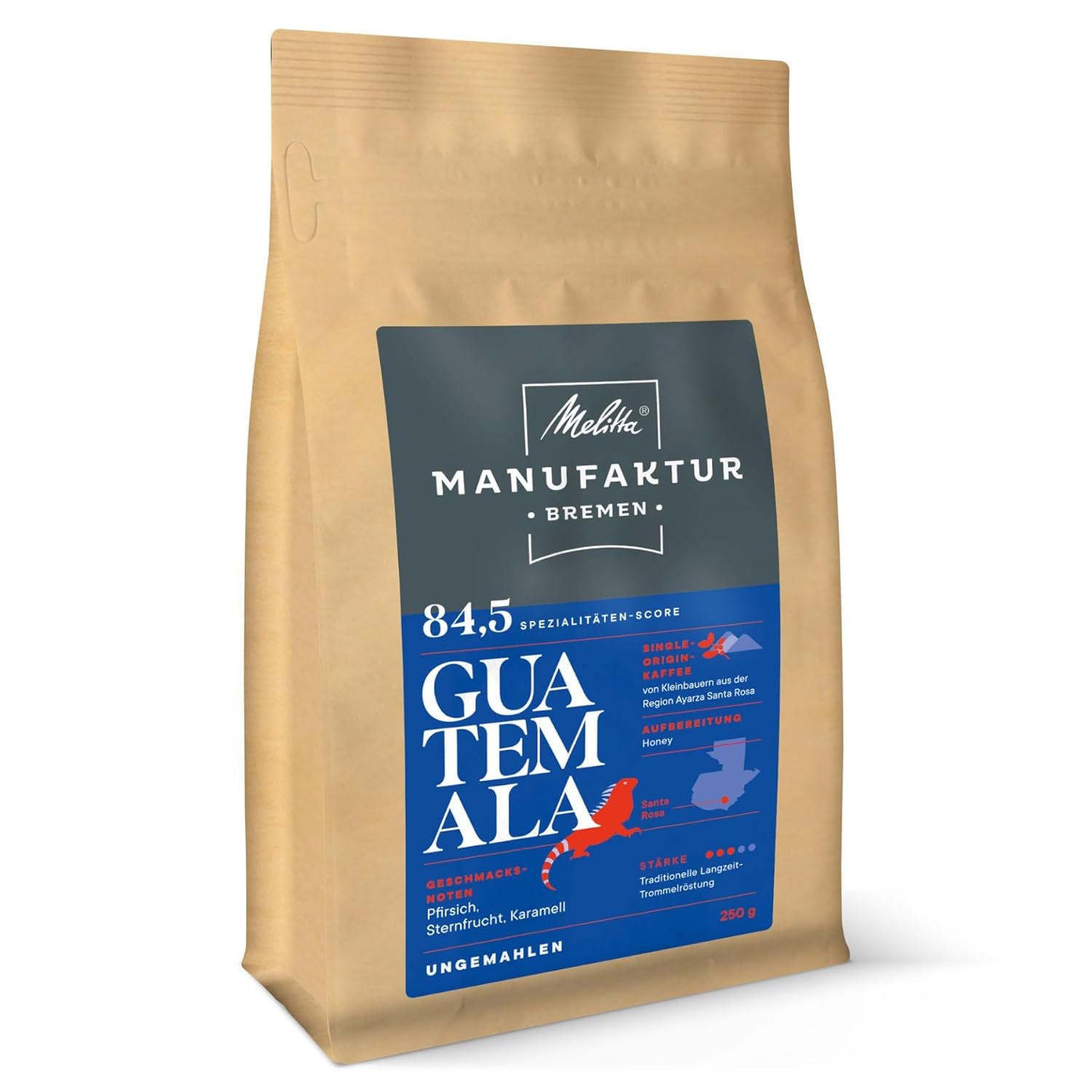 Melitta Manufaktur-Kaffee Miele del Guatemala, Caffè speciale, 250 G, Chicchi di caffè interi, Non macinato, Caffè monorigine, Tostato delicato, Tostato in Germania, Forza 3 Caffè Naty Shop 250 grammi Fagioli interi al miele del Guatemala
