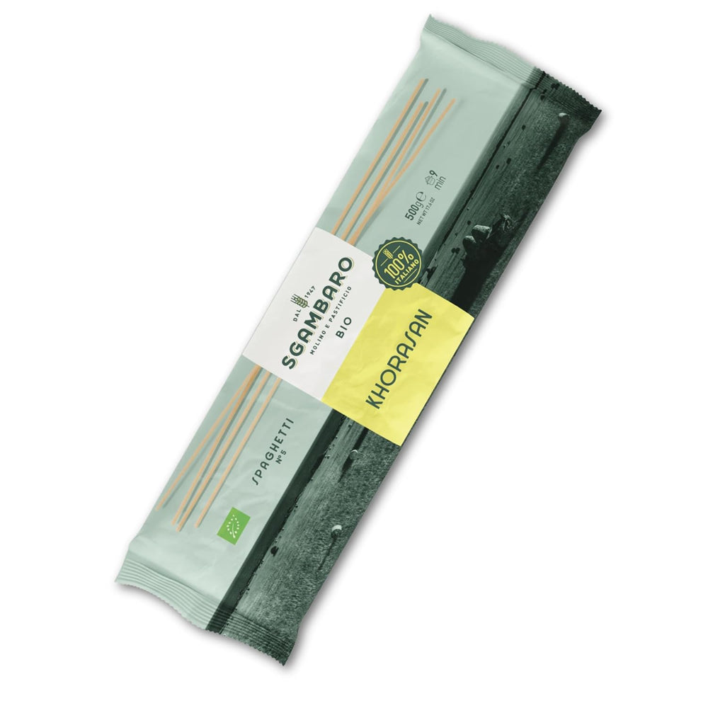 Spaghetti Biologici n. 5 - 500g di grano Khorasan – Grano antico, ricco di proteine, coltivato 100% italiano – Versatile in cucina e ricco di nutrienti