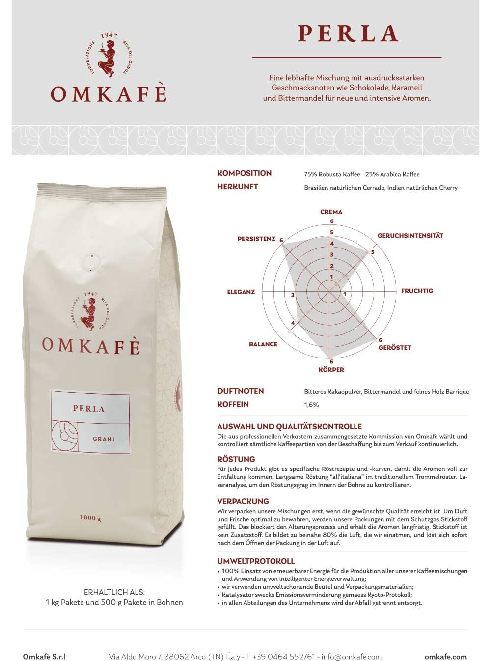 Boabe noi de cafea Perla | Plăcerea cafelei ca în Italia | Prăjitorie de familie italiană, Greutate: 12 x 1 kg