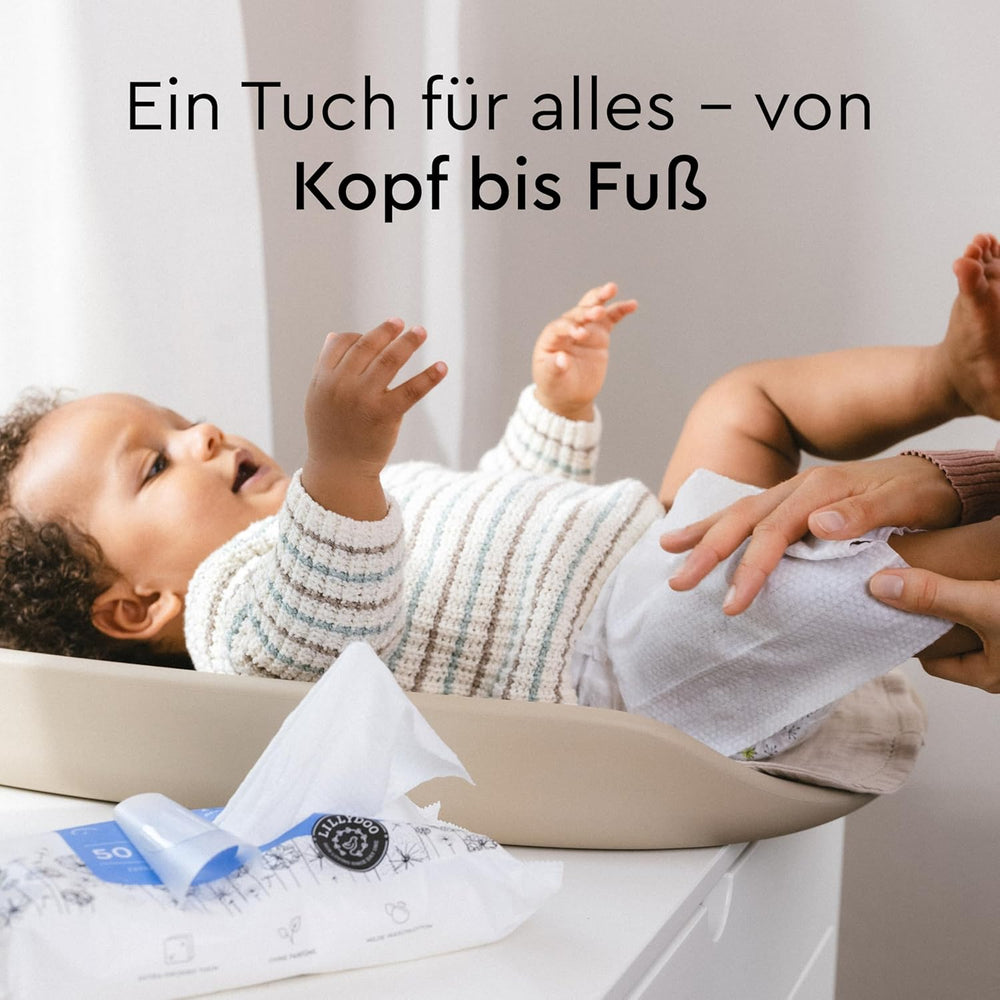 LILLYDOO Salviette umidificate 50 conteggi Salviette extra large al 100% senza plastica, senza profumo