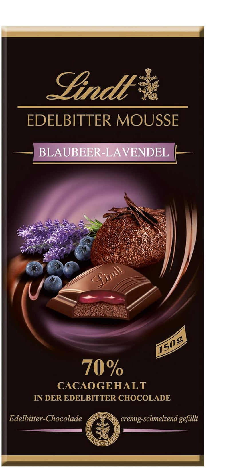 Mousse al cioccolato fondente Lindt con peperoncino e ciliegie | Barretta 150g | Con il 70% di cacao e ripieno di mousse al cioccolato fondente e ciliegia e peperoncino | Tavoletta di cioccolato | Cioccolato fondente