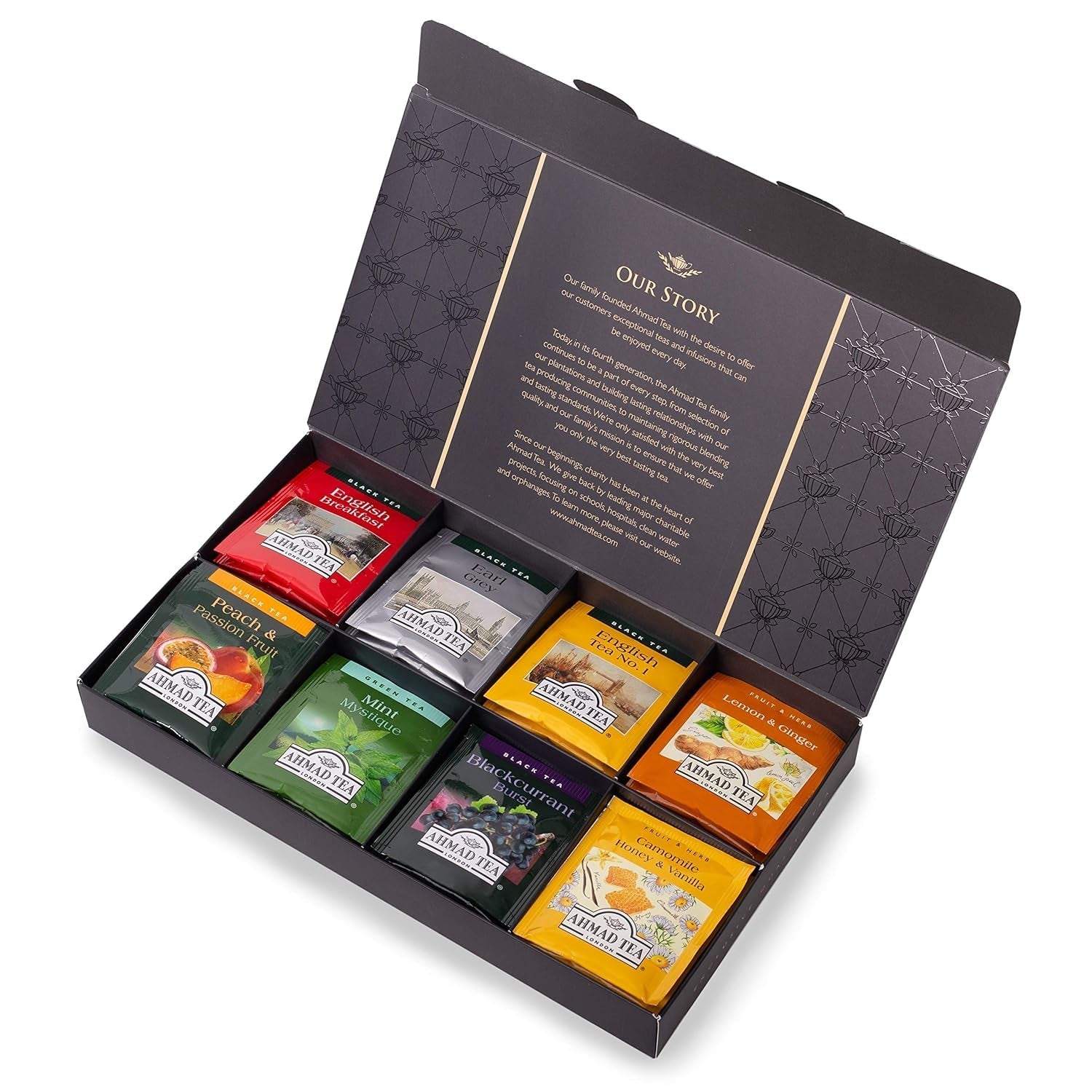 Ahmad Tea - Twelve Teas - Sortiment de 12 sortimente de ceai negru și ceai verde cu diferite arome - 60 pliculețe de ceai ambalate individual, sigilate pentru păstrarea aromelor, cu panglică, 120 g ceai