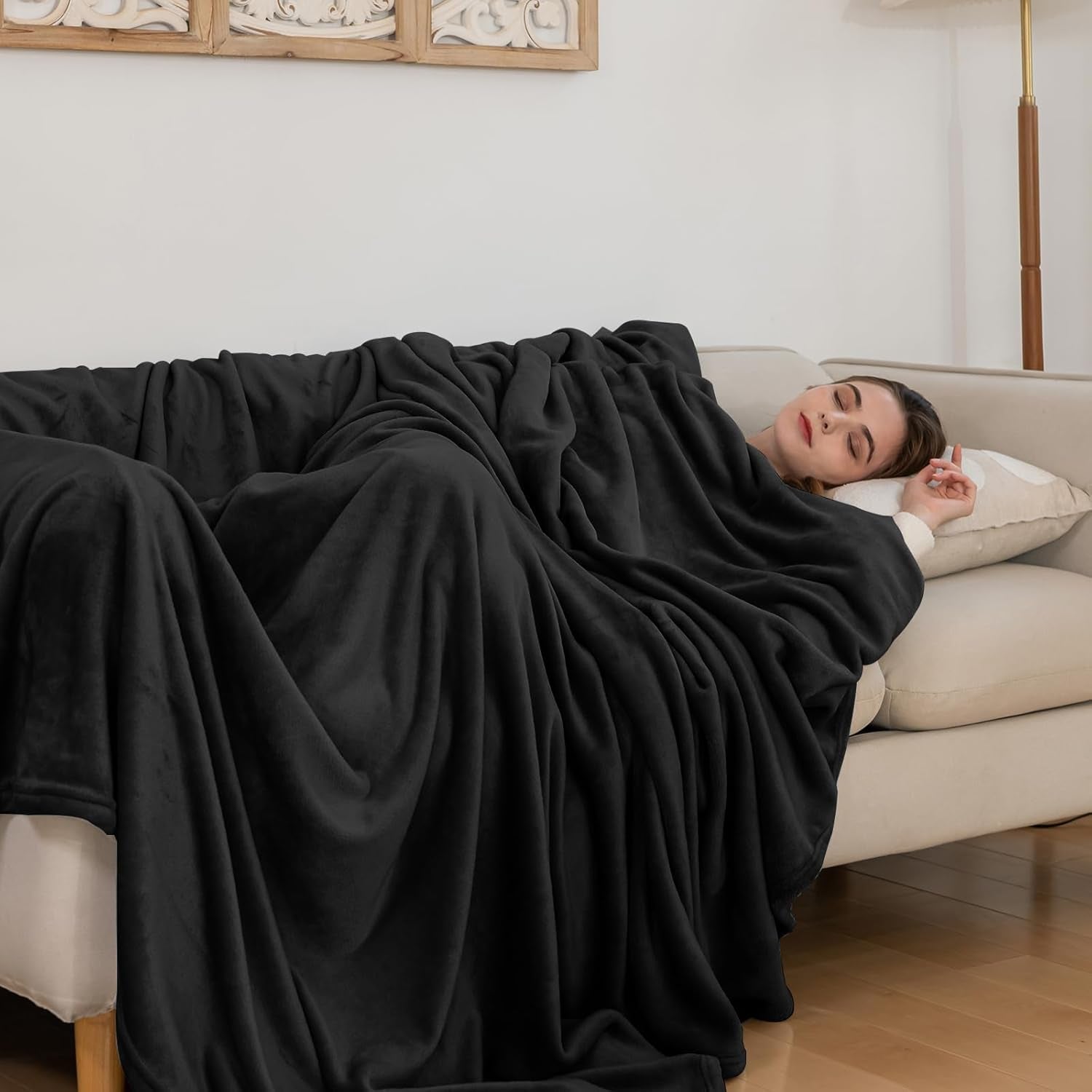 Coperta accogliente soffice coperta in pile 130 x 150 cm Coperte da letto Coperta da divano Grandi coperte morbide e copridivano per adulti Copridivano caldi lavabili in lavatrice Letti e coperte nere Good Nite