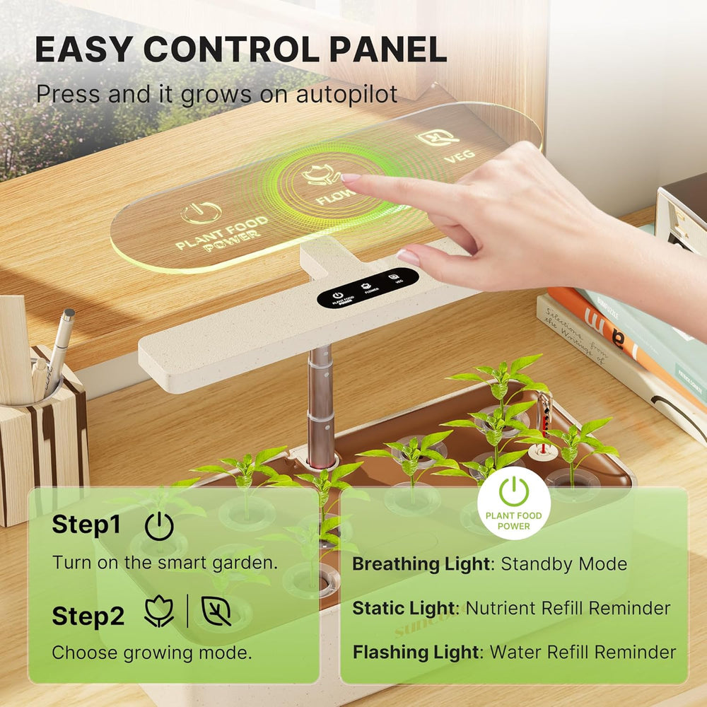 Kit sistema di coltivazione idroponica da 12 capsule, lampada da giardino per interni a LED da 24 W, serbatoio dell'acqua da 4 litri con pompa silenziosa, fioriera per erbe aromatiche regolabile in altezza, kit da giardinaggio per interni, regali per il giardinaggio, Beige