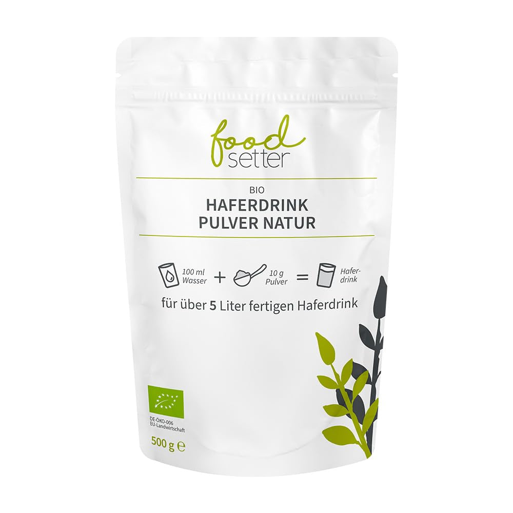 foodsetter Bio Haferdrink Pulver | Busta da 500 g | Haferpulver | Haferpulver istantaneo | Bio-Qualità | Vegano | Senza glutine | Ohne Zuckerzusatz | 0,5 chilogrammi