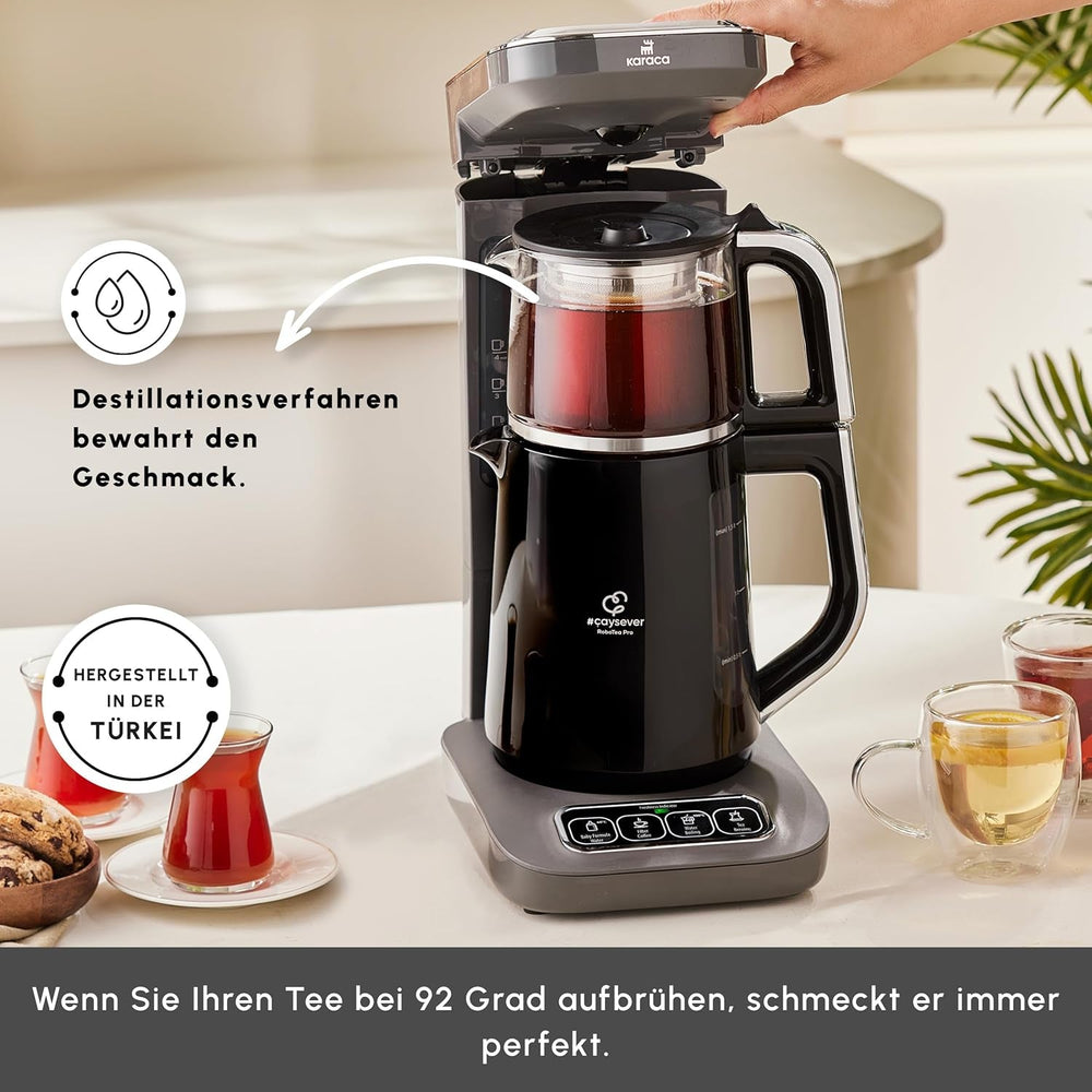 Karaca Caysever Robotea Pro Aparat de ceai automat vorbitor 4 în 1 cu filtru, încălzitor de terci și aparat de ceai la ibric, 2500 W, ceainic turcesc gri spațial