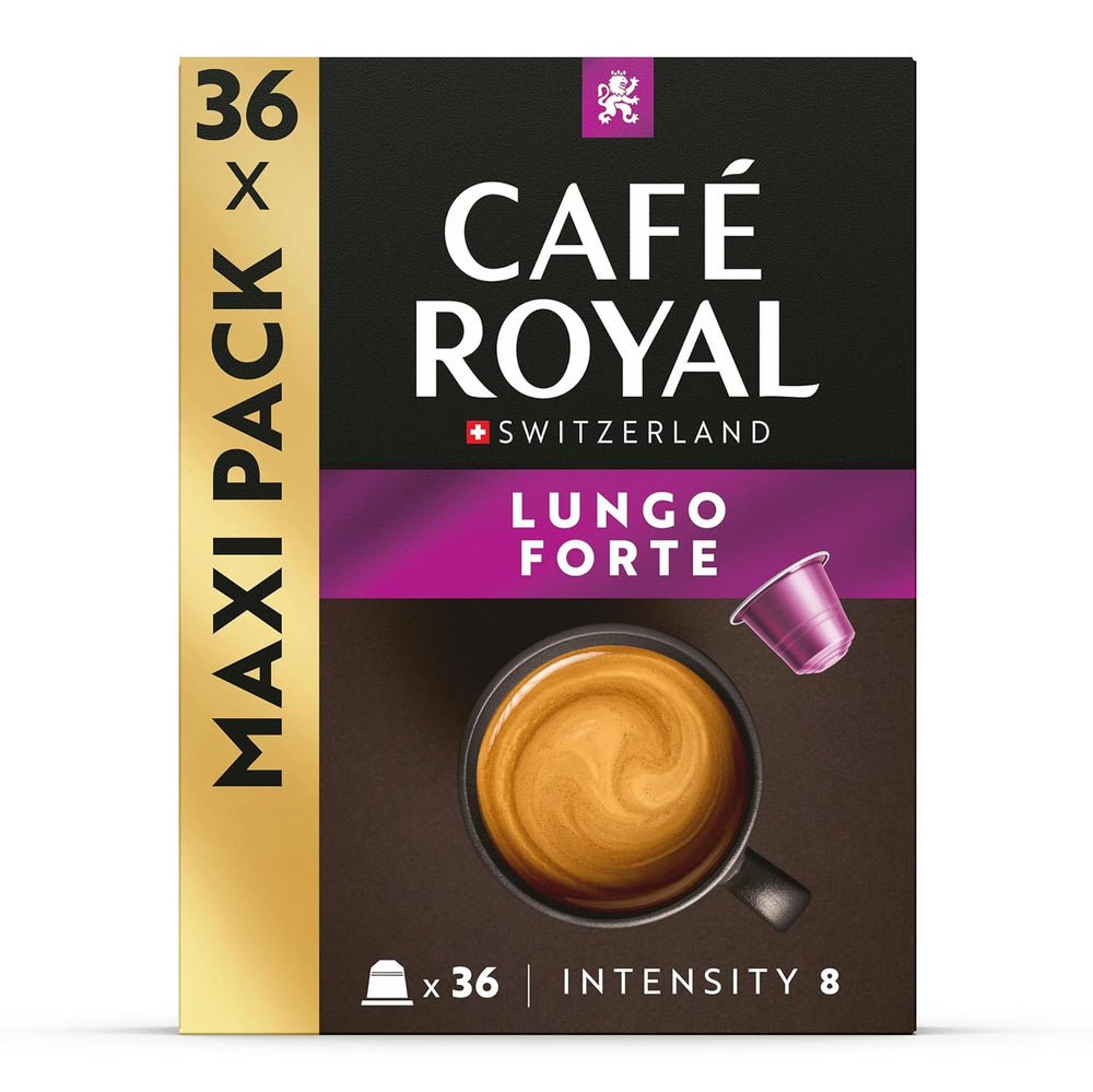 Café Royal Lungo Forte – Nespresso®-kompatible Kaffeekapseln, 100 % Arabica, würzig, dunkle Röstung, Intensität 8/12, Rainforest Alliance, 36 Kapseln