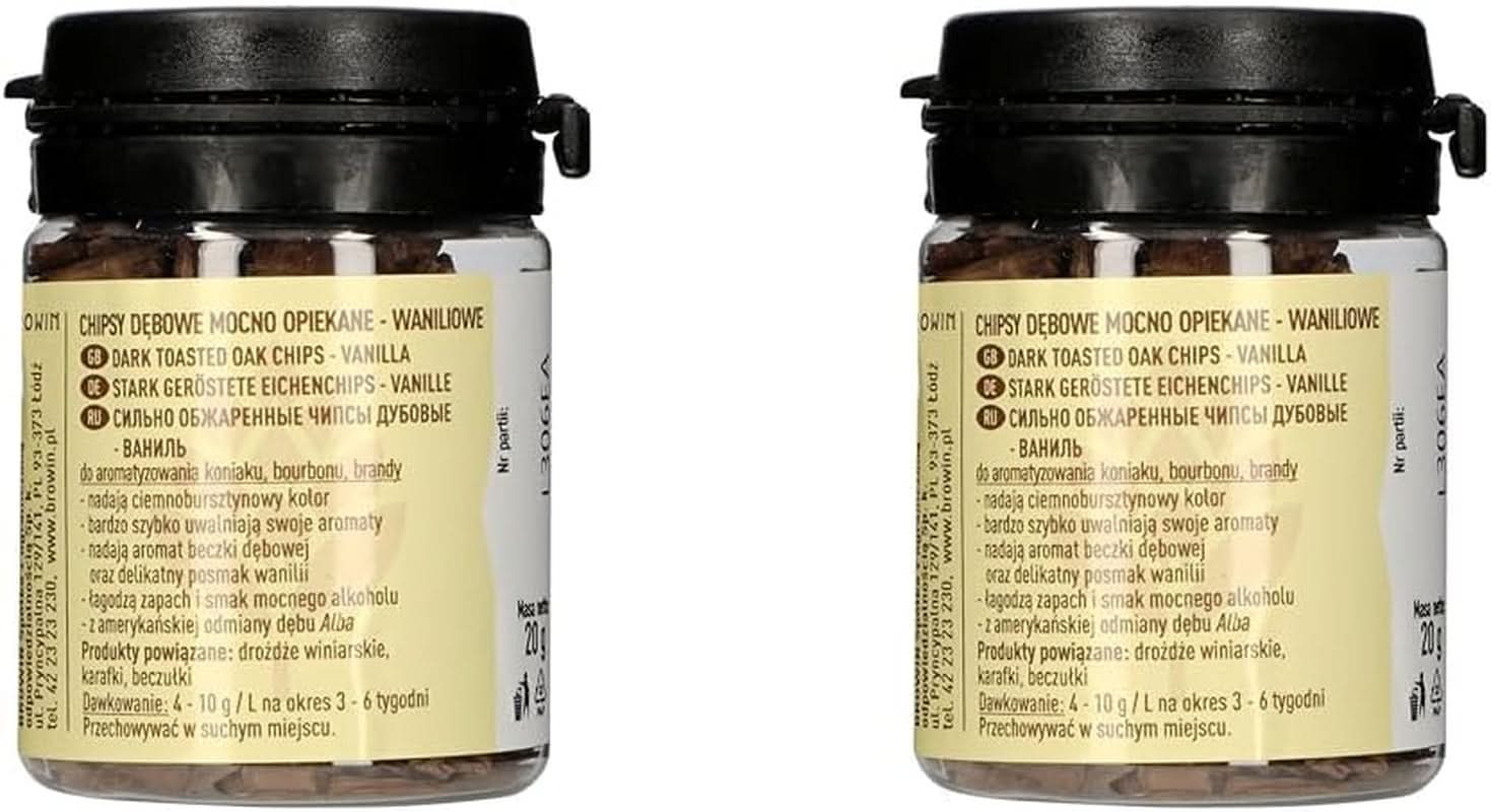 Browin Așchii de stejar puternic prăjite 20 g - fulgi, bastoane fine de stejar pentru aromatizarea alcoolului, maro Arome Naty Shop 2 x 20 grame Vanilie