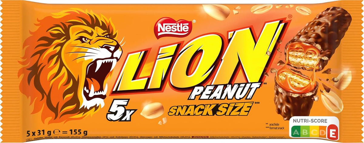 Tavoletta di cioccolato alle arachidi ricoperta di cioccolato al latte, delizioso ripieno al caramello, arachidi e wafer croccante, confezione di caramelle sfuse, 1 confezione (5 x 31 g)