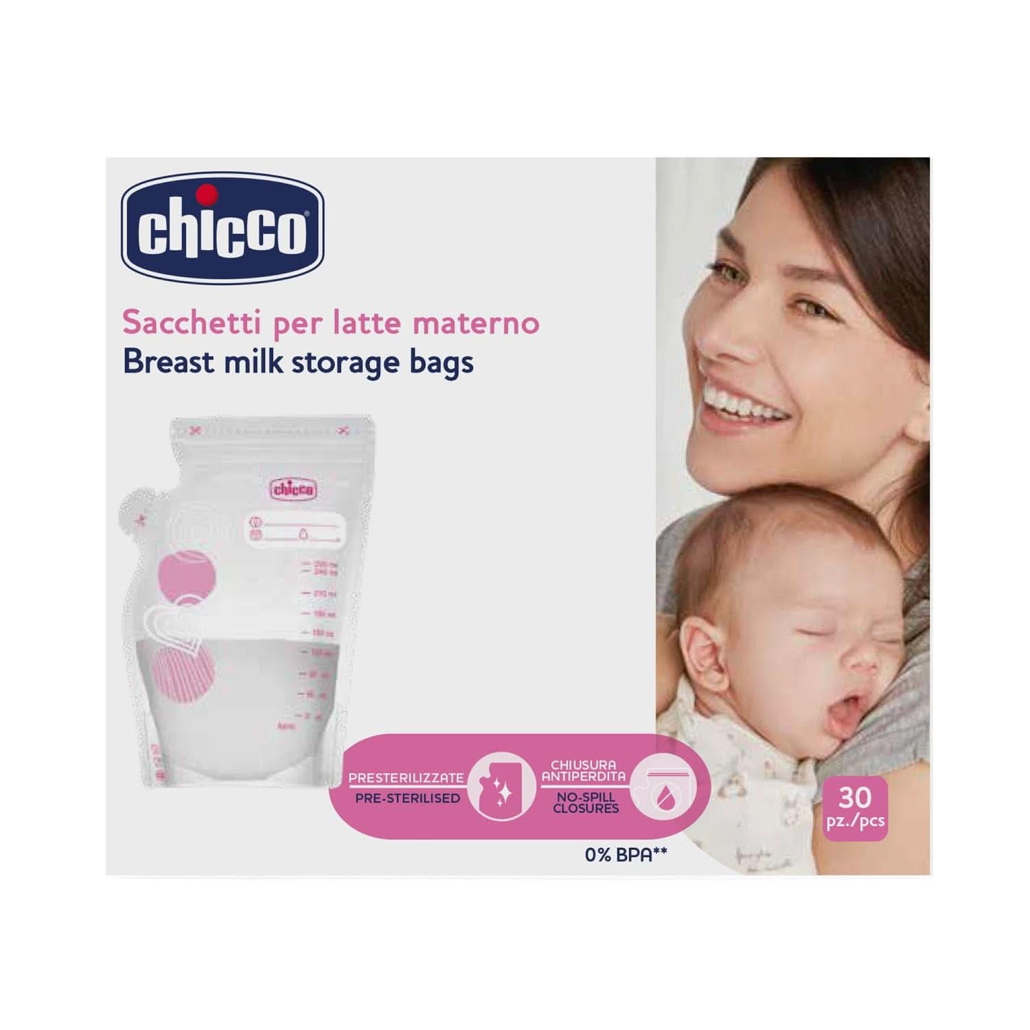 Busta latte Chicco da 30 pezzi, Ermetica, 250 ml Accessori Alimentazione e Allattamento Bebe Naty Shop